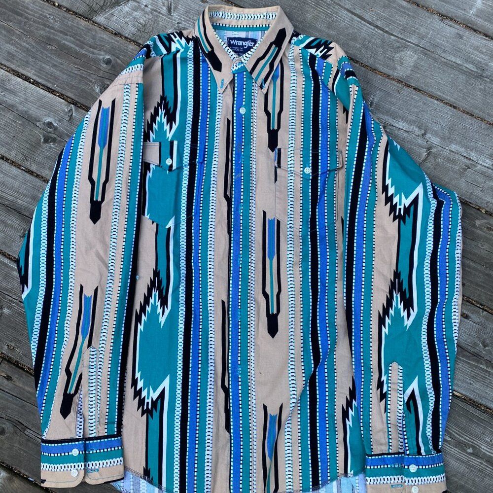 Wrangler Vintage Wrangler Cowboy Cut Regular Fit XL Aztec Button Up Size US XL / EU 56 / 4 - 4 Thumbnail