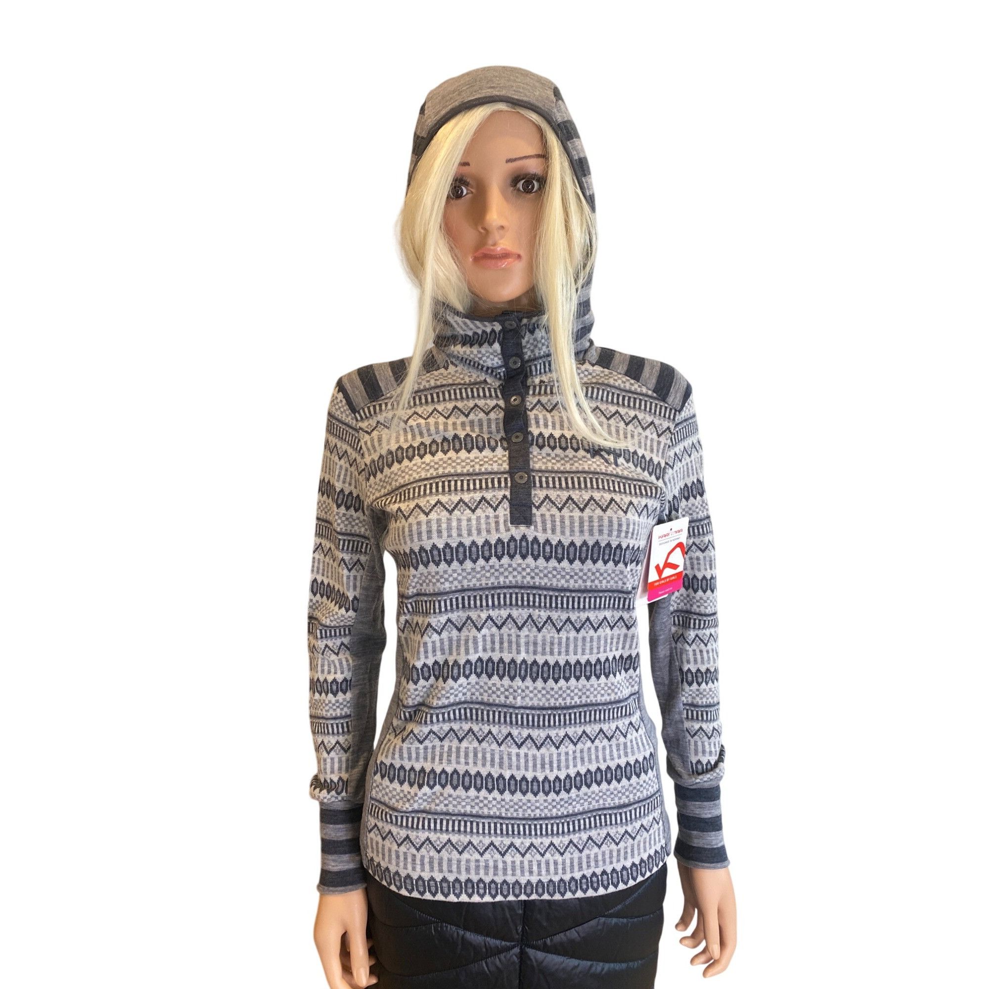 Kari Traa Merino Wool Half-Zip Nordic Base Layer Hoodie Top