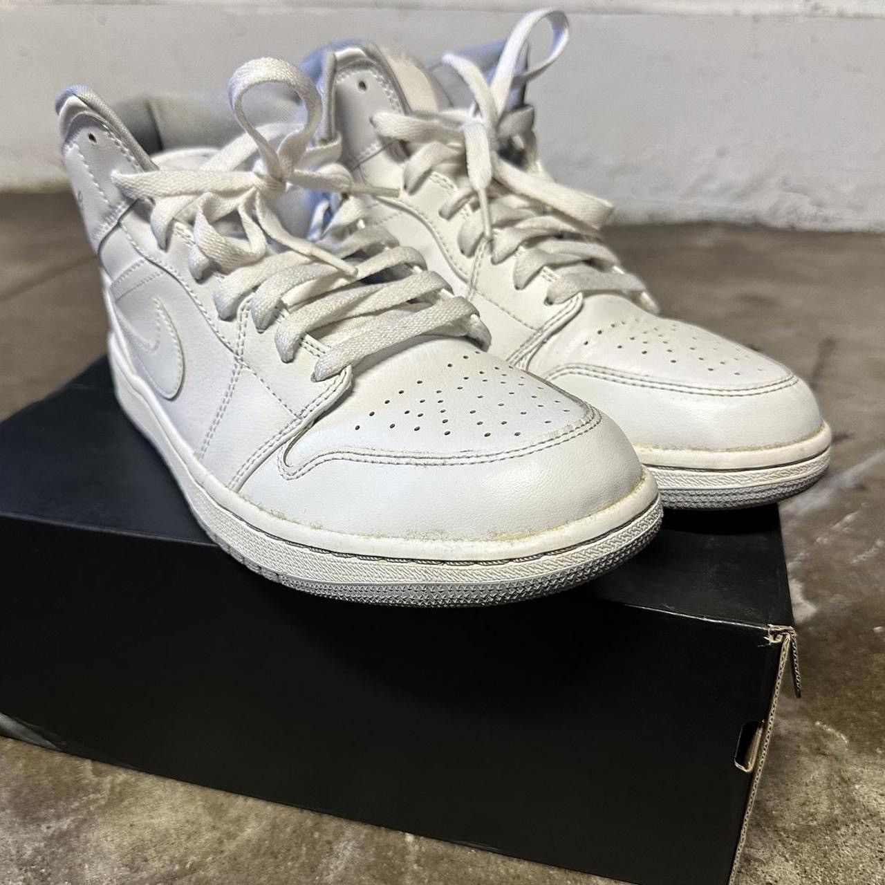 image of Jordan Nike Air Jordan 1 Mid Wolf Grey (2016) Shoes in White, Men's (Size 9)
