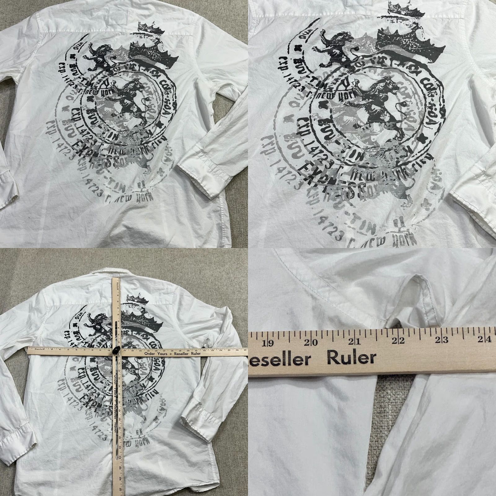 Express Y2K Long Sleeve Graphic Button Up White Men's Large Lightweight Lion NY City Shirt Size US L / EU 52-54 / 3 - 8 Thumbnail