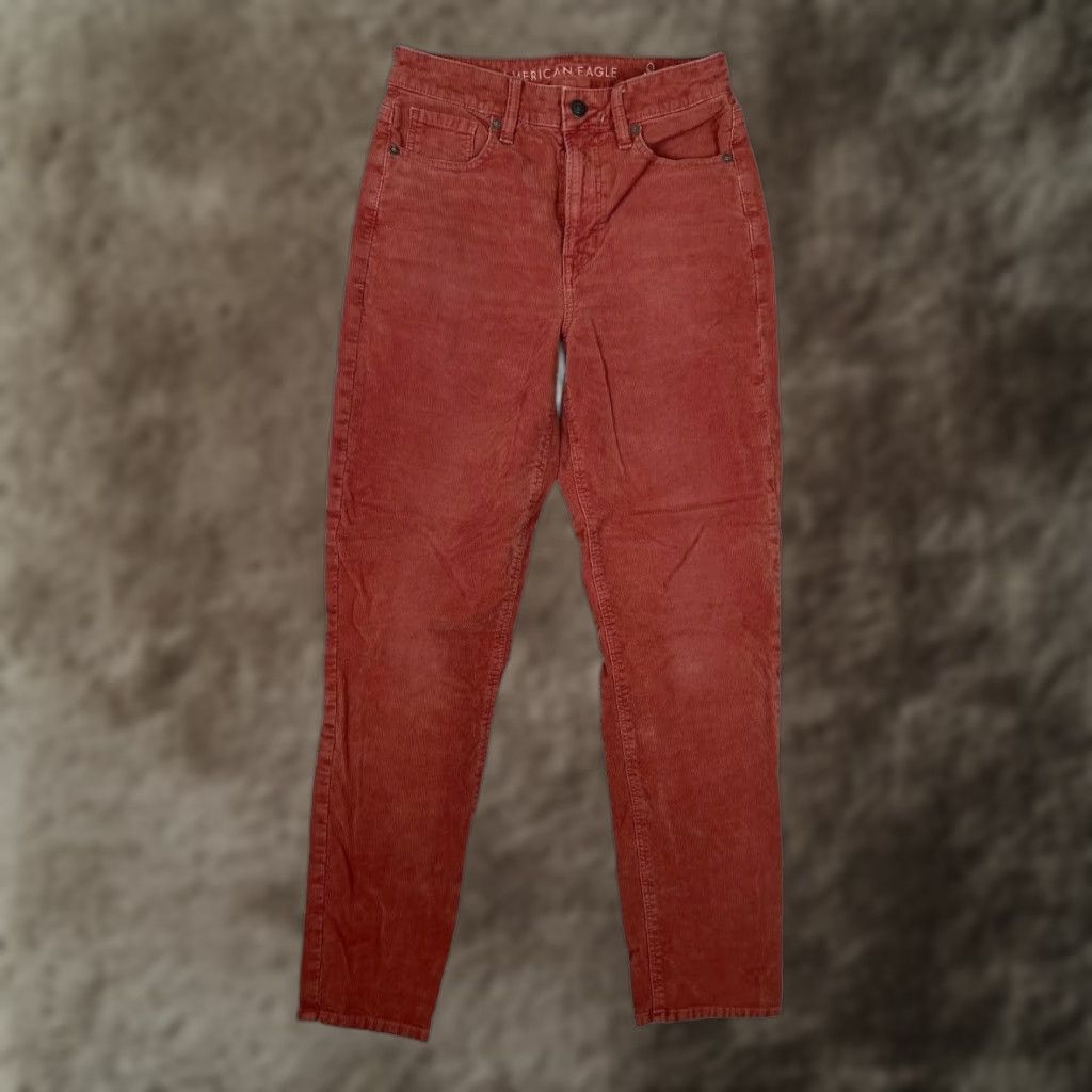 American Eagle Outfitters American Eagle Slim Straight Jeans Womens 2 Rust Red Corduroy Stretch Size 26" / US 2 / IT 38 - 1 Thumbnail