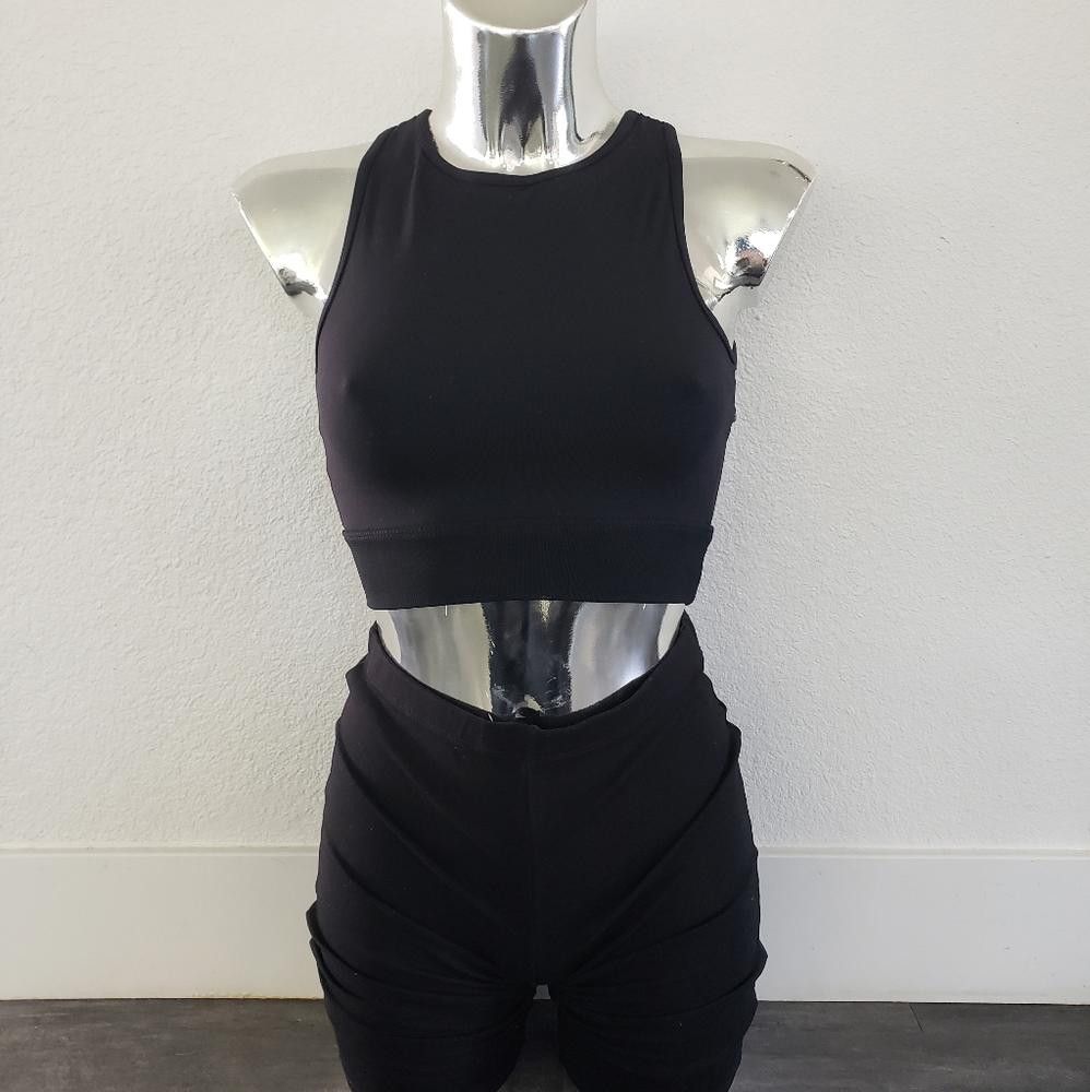 Designer Black High Neck Lorna Jane Longline Sport Bra Size ONE SIZE - 1 Thumbnail