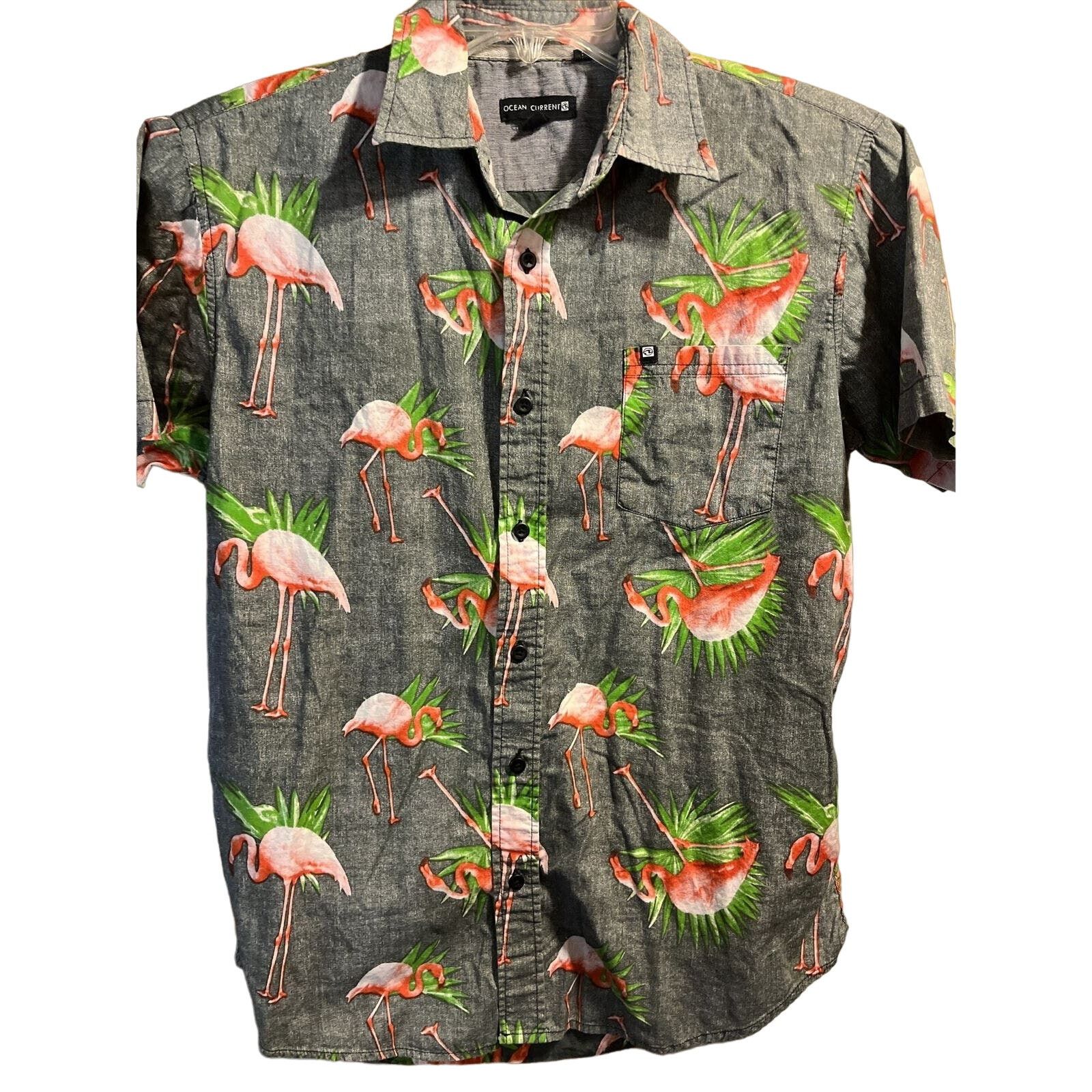 Ocean Current Ocean Current Men’s S Gray Flamingo SS Cotton Hawaiian Shirt Size US S / EU 44-46 / 1 - 1 Thumbnail