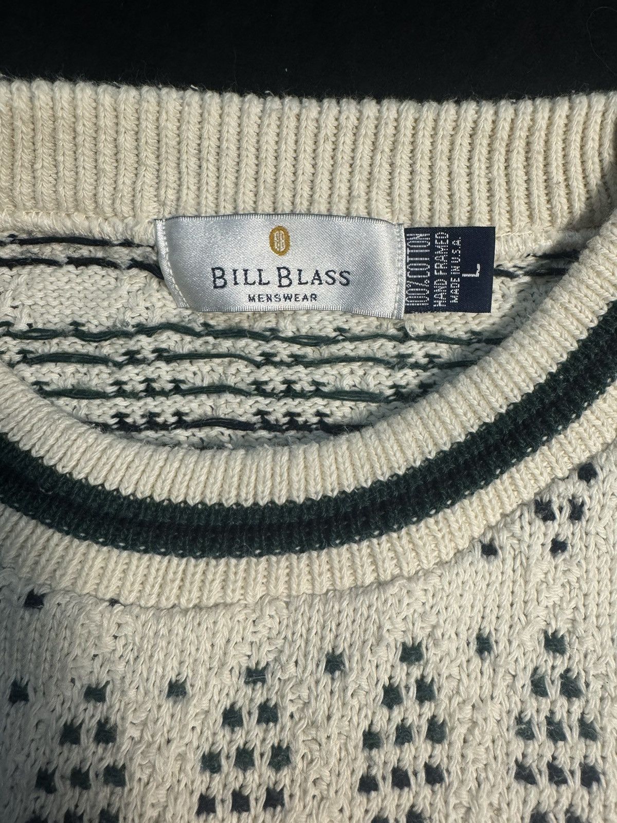 Bill Blass 90s Vintage Geometric Pattern Green and White knitted Size US L / EU 52-54 / 3 - 3 Thumbnail