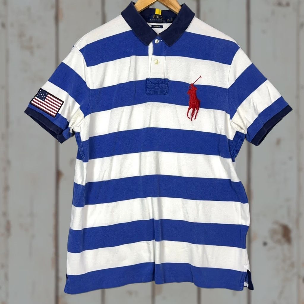 Polo Ralph Lauren Polo Ralph Lauren Big Pony USA Polo Shirt Mens Size XL Striped Flag Blue Size US XL / EU 56 / 4 - 1 Thumbnail