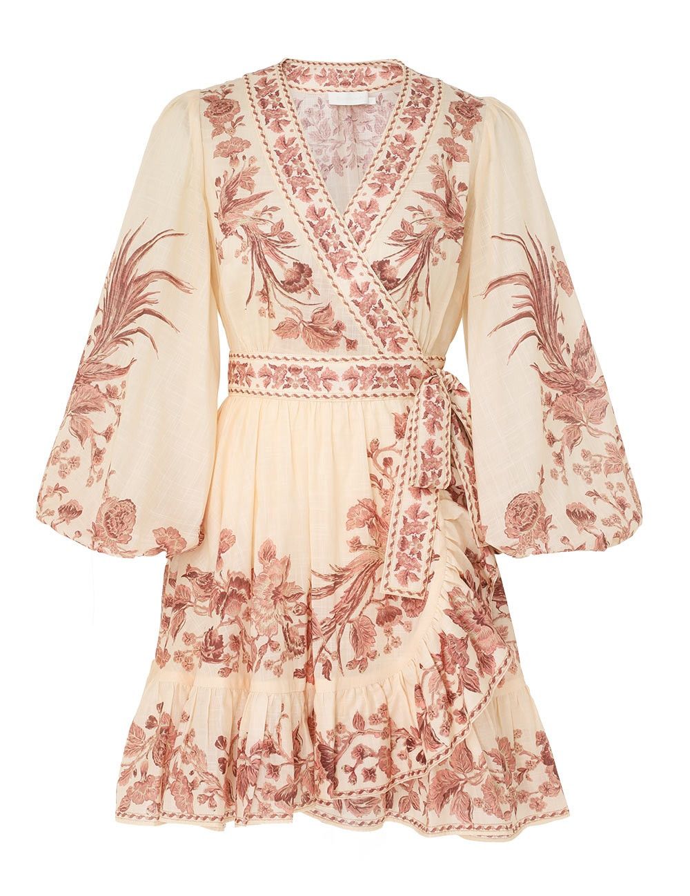 oc11z0525 Waverly Wrap Mini Dress in Cream & Pink
