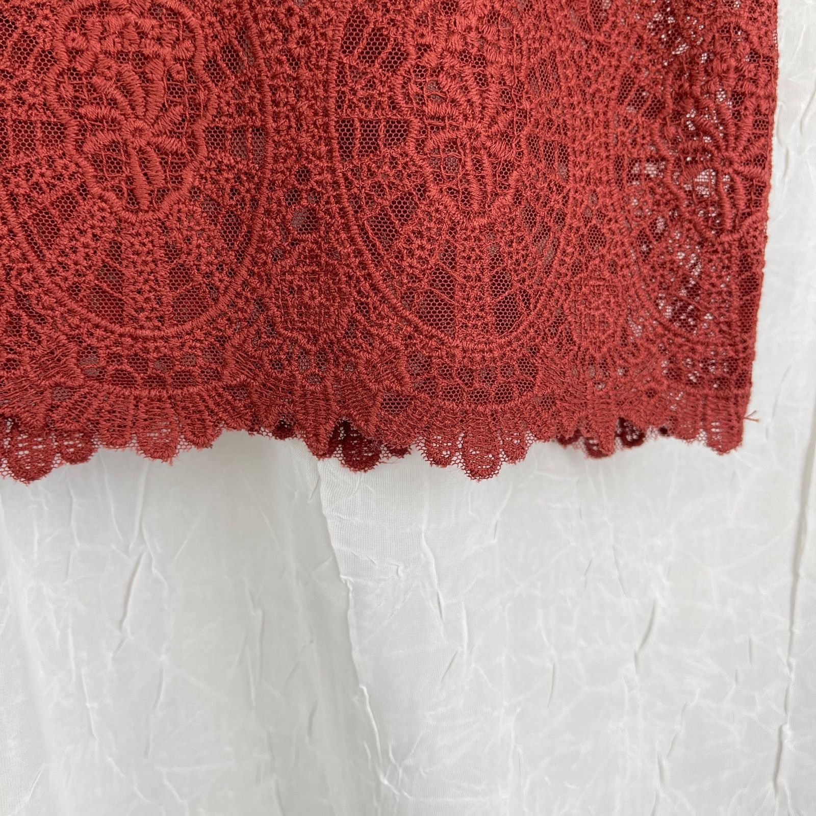 Forever 21 Rust Sheer Mesh Lace T Shirt Scalloped Hem Forever 21 Small Size S / US 4 / IT 40 - 11 Thumbnail