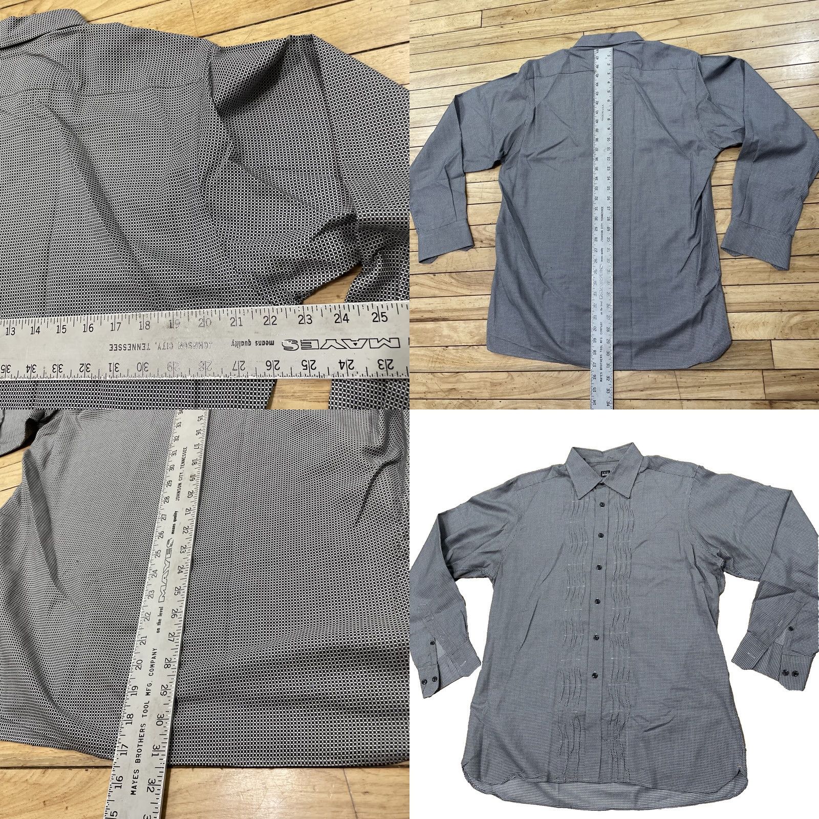 Ike Behar IKE BEHAR New York Pleated Dress Shirt Men M Guayabero Gray Black Check Plaid M Size 40R - 8 Thumbnail