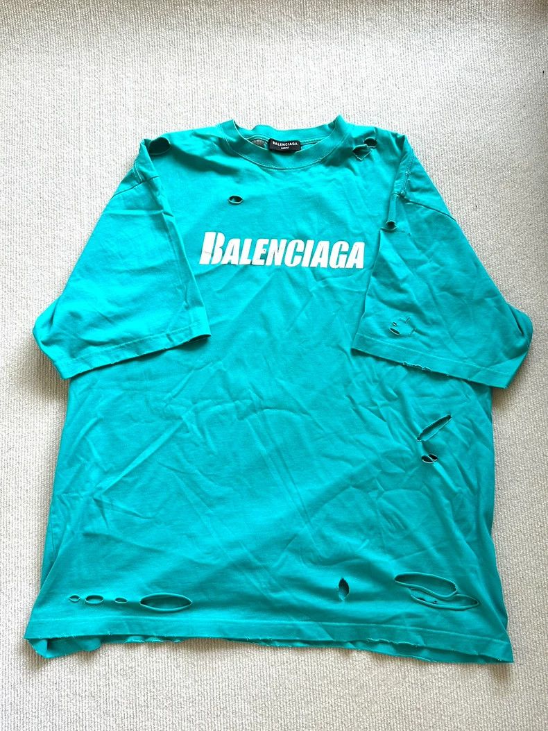 Balenciaga Balenciaga Lake water green havoc logo short sleeves Size US M / EU 48-50 / 2 - 1 Thumbnail
