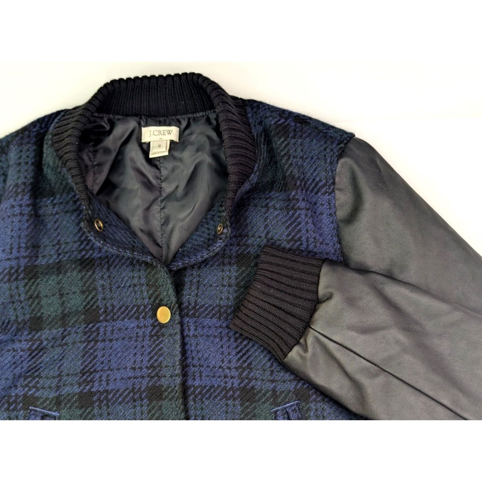 J.Crew J.CREW Bomber Jacket Blue Wool Blend Plaid S Women Size S / US 4 / IT 40 - 3 Thumbnail