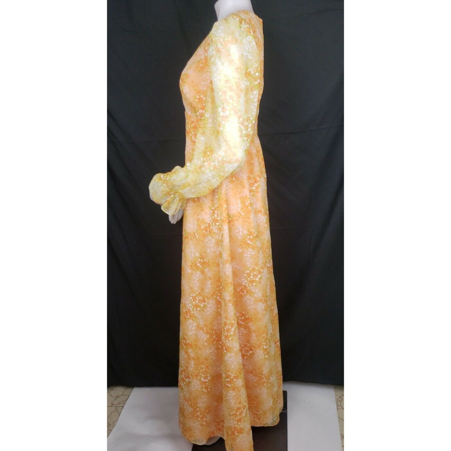 Handmade Vtg Maxi Dress Sz M Orange Floral Chiffon Overlay Empire Pra Size M / US 6-8 / IT 42-44 - 7 Thumbnail