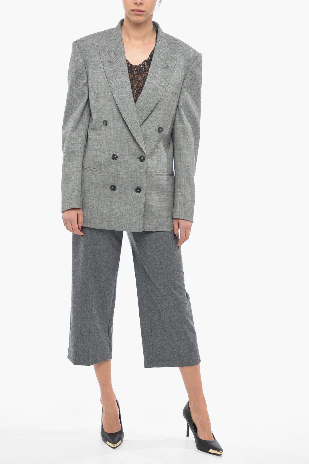 Stella McCartney og1mm0824 Double-Breasted Oversized Blazer in Grey Size XS / US 0-2 / IT 36-38 - 4 Thumbnail