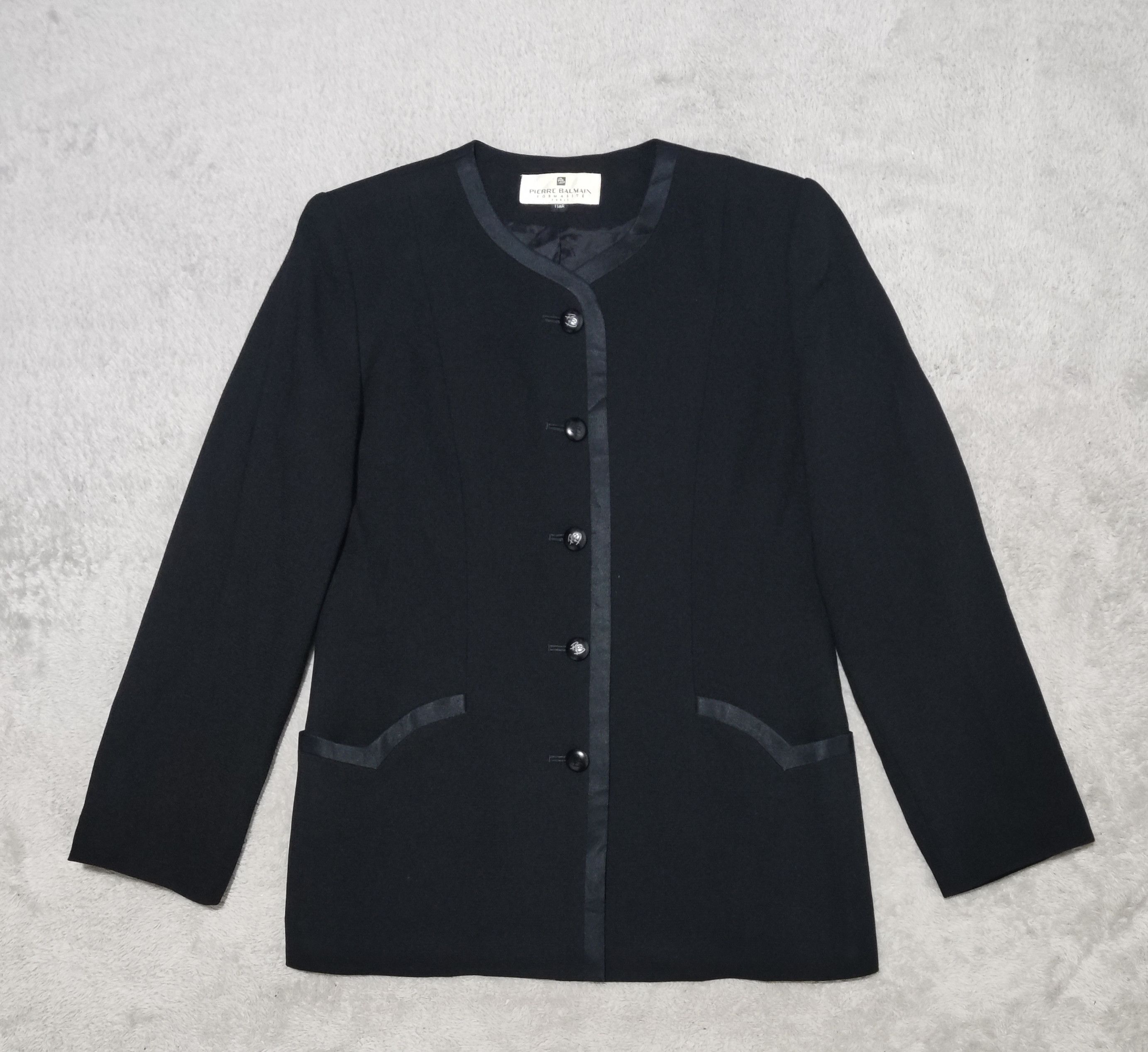 Pierre Balmain VTG PIERRE BALMAIN Formalité Collarless Satin Trim Jacket Size S / US 4 / IT 40 - 1 Thumbnail