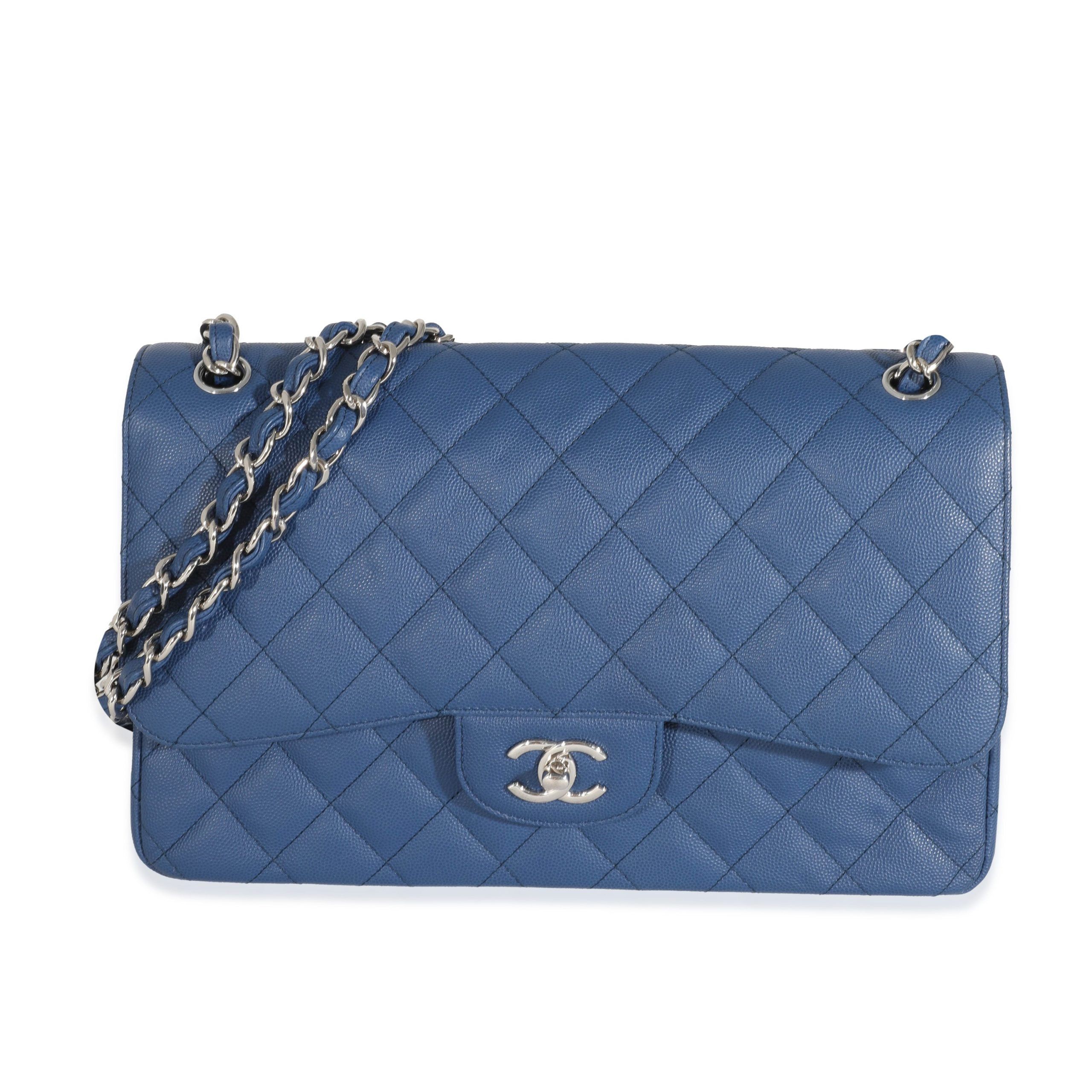 image of Chanel 18C Navy Caviar Jumbo Classic Double Flap Bag in Blue, Women's