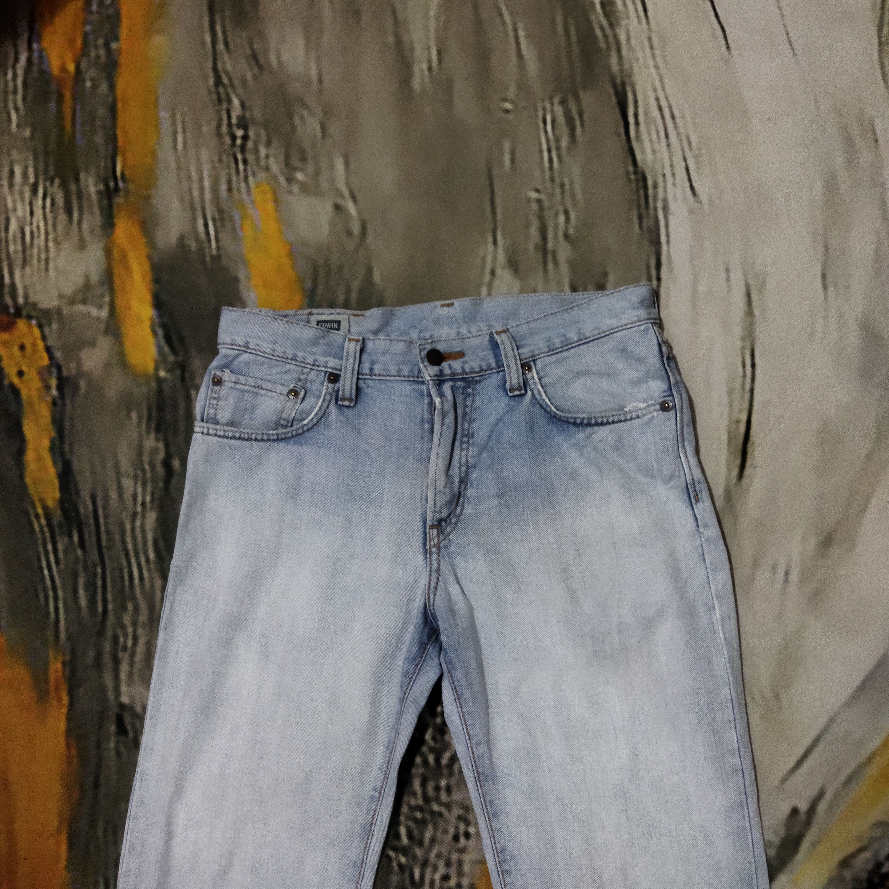 Edwin × Vintage VINTAGE EDWIN LIGHT BLUE DISTRESSED JEANS PANTS Size US 32 / EU 48 - 2 Thumbnail