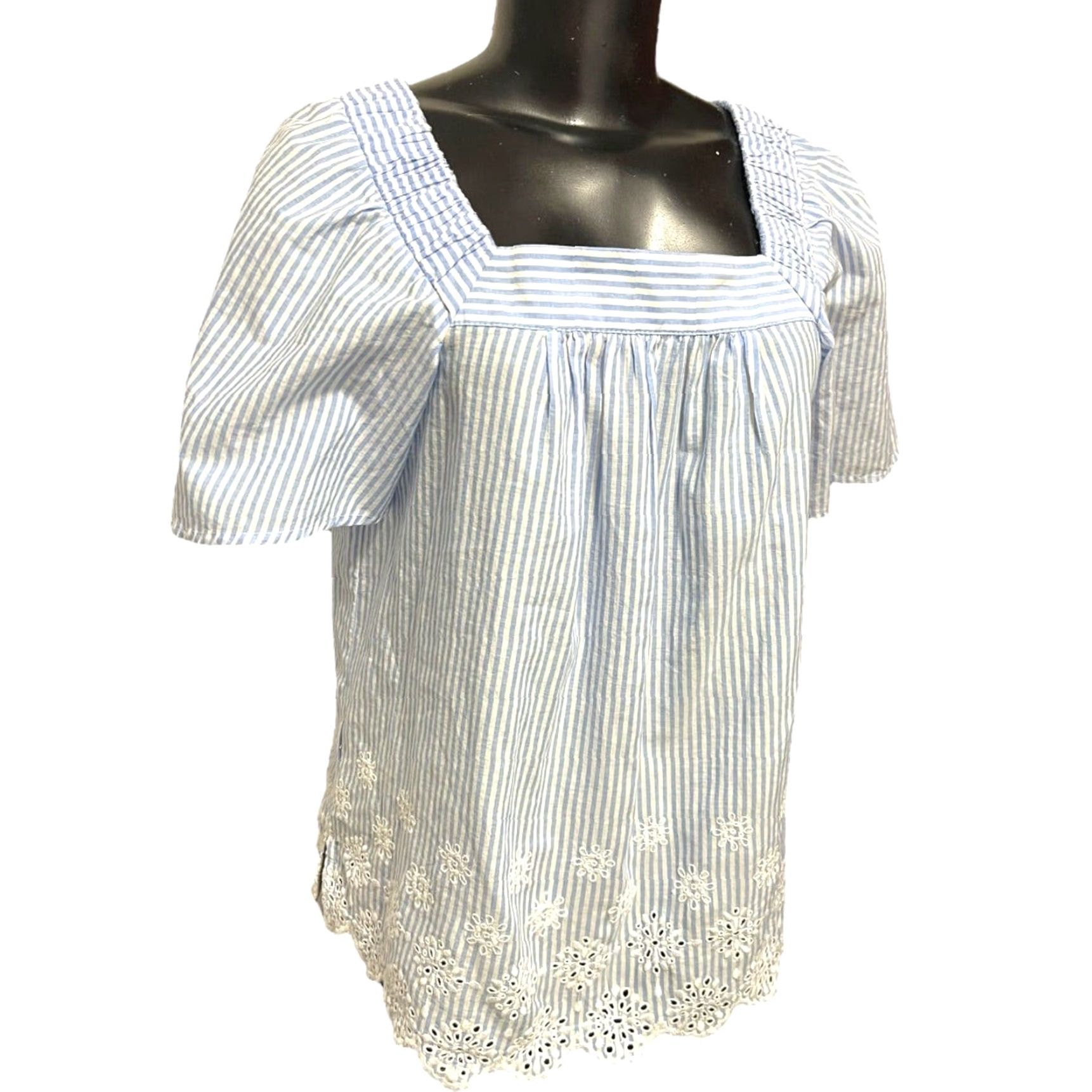 Loft Loft Shirt Women XS Flowy Striped Embroidered Blue White Womens Size XS / US 0-2 / IT 36-38 - 5 Thumbnail