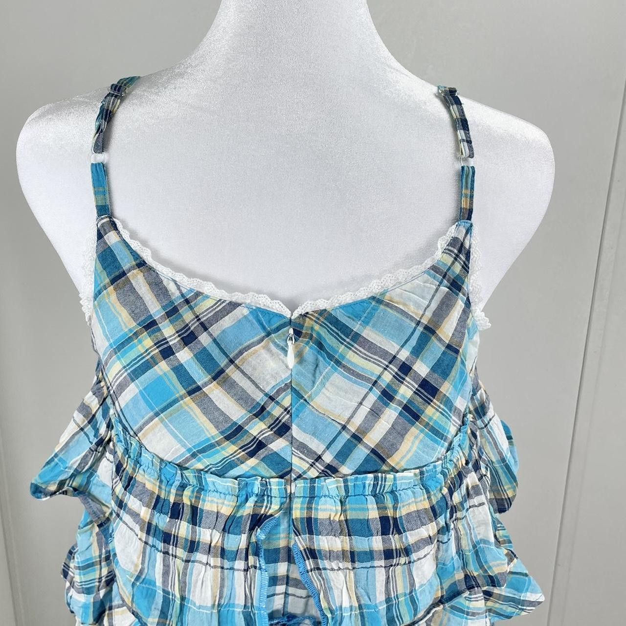 Japanese Brand Daisy Lovers Gold Tre-Layered Lacey Plaid Micro Dress Shirt Size S / US 4 / IT 40 - 7 Thumbnail