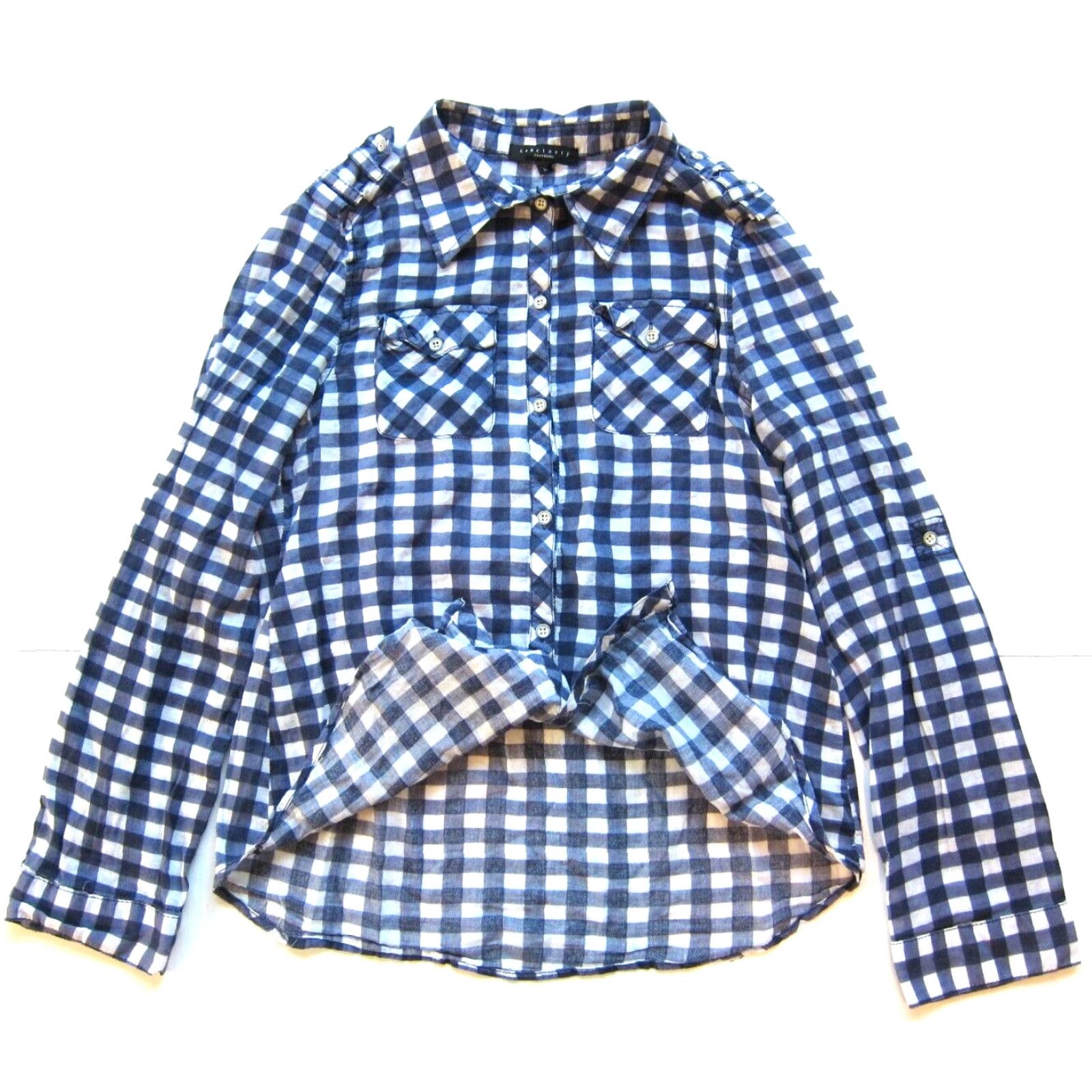 Sanctuary Sanctuary Shirt Blue White Plaid Long Sleeve Button Up Medium Womens Cotton Blouse Shirt Size M / US 6-8 / IT 42-44 - 3 Thumbnail
