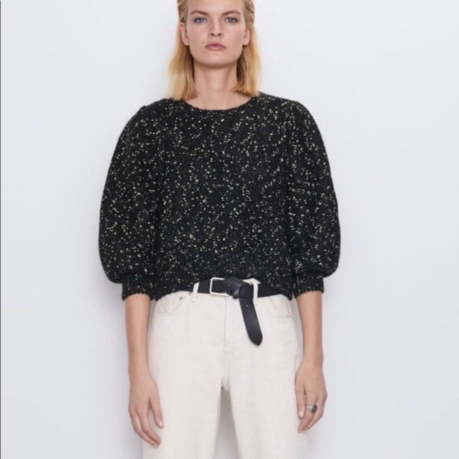 Zara Zara black chunky sweater with metallic thread size Small Size S / US 4 / IT 40 - 2 Thumbnail