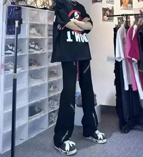 Japanese Brand Black multi-zip micro-flare jeans Size US 32 / EU 48 - 3 Thumbnail