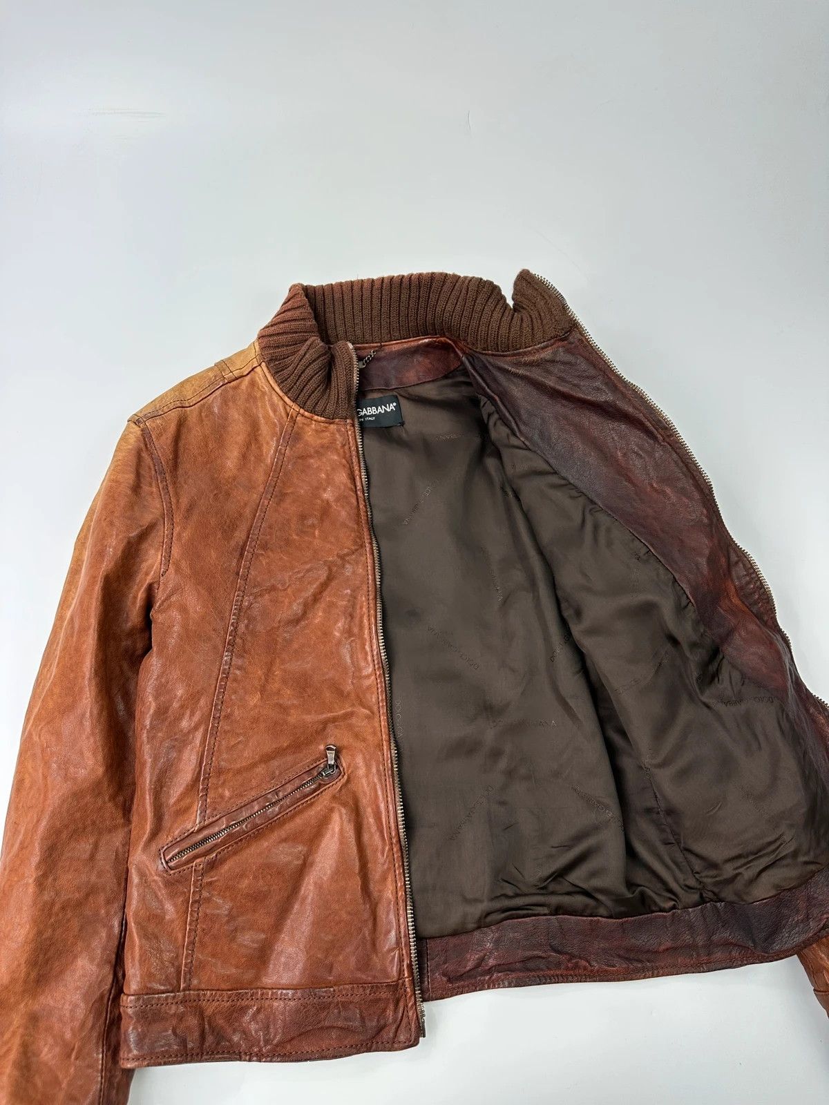 Dolce & Gabbana Dolce Gabbana Brown Faded Chunky Wool Collar Leather Jacket Size US S / EU 44-46 / 1 - 9 Thumbnail