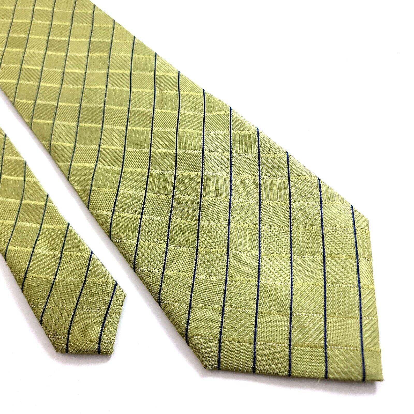 Calvin Klein Calvin Klein Lime Green Blue Woven Plaid Wide Silk Tie Size ONE SIZE - 1 Thumbnail
