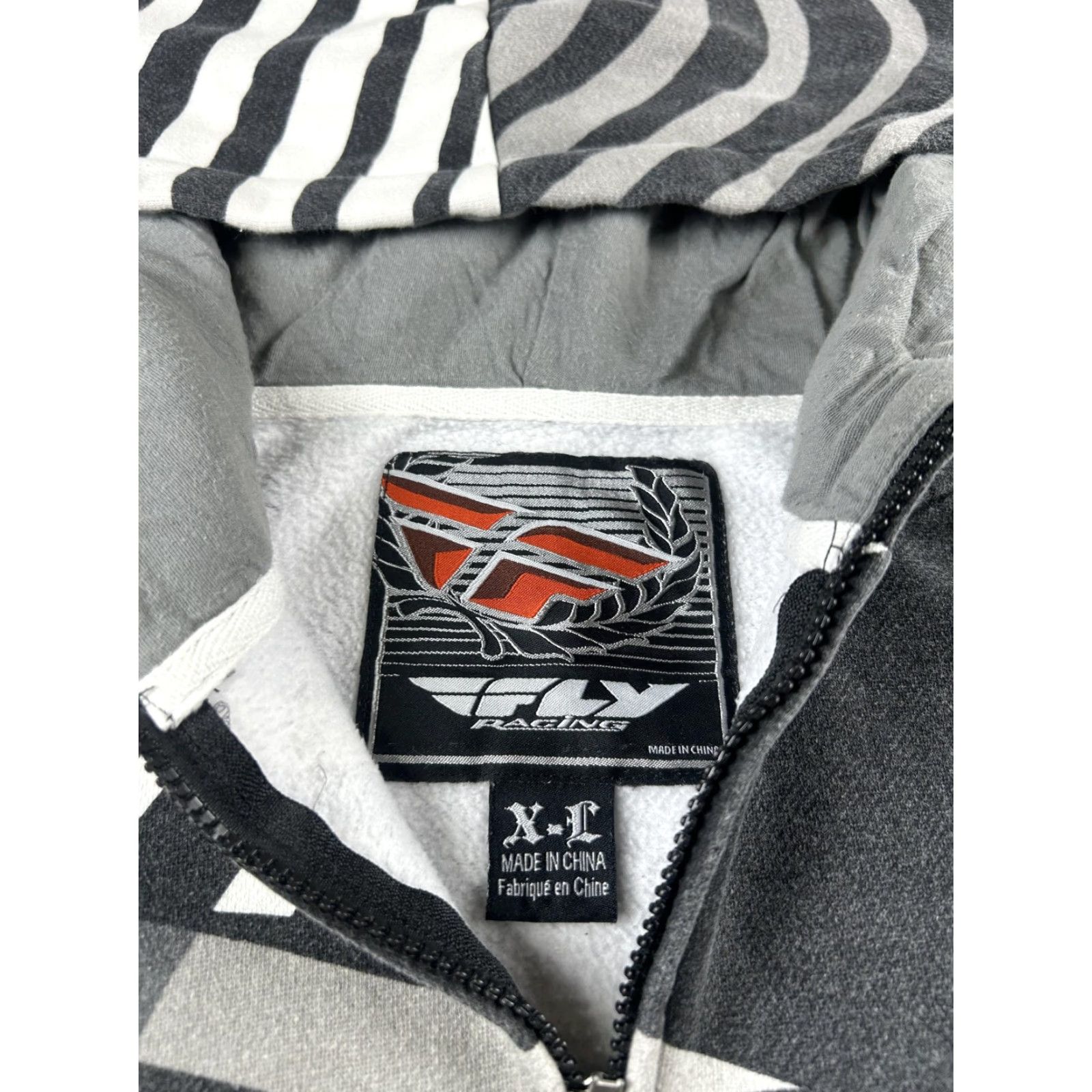 Vintage Fly Racing Hoodie Mens XL Gray Full Zip Fleece Moto Graphic Print Hooded Pockets Zipper Tailored Logo Mens XL Gray Moto Riding Size US XL / EU 56 / 4 - 3 Thumbnail