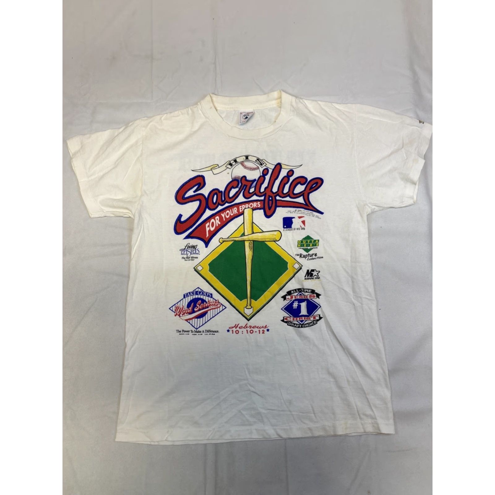Vintage VINTAGE Living Epistles Sacrifice For Your Errors Baseball Jesus Shirt M Men White T-Shirt Size US M / EU 48-50 / 2 - 2 Thumbnail
