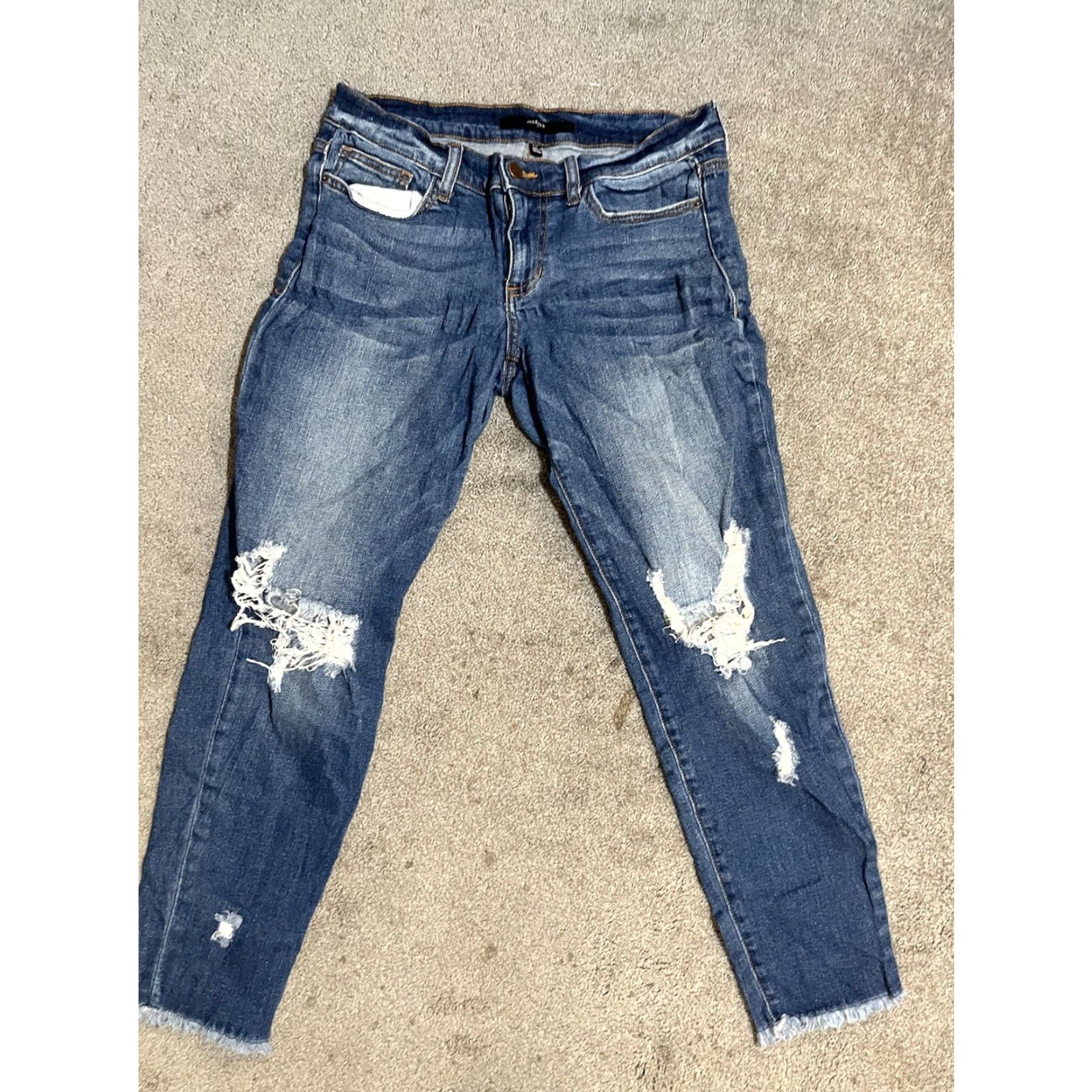 Vintage Harper Jeans Womens Skinny Mid Rise Dark Wash Blue Denim Stretch Distressed Size 29" - 2 Thumbnail
