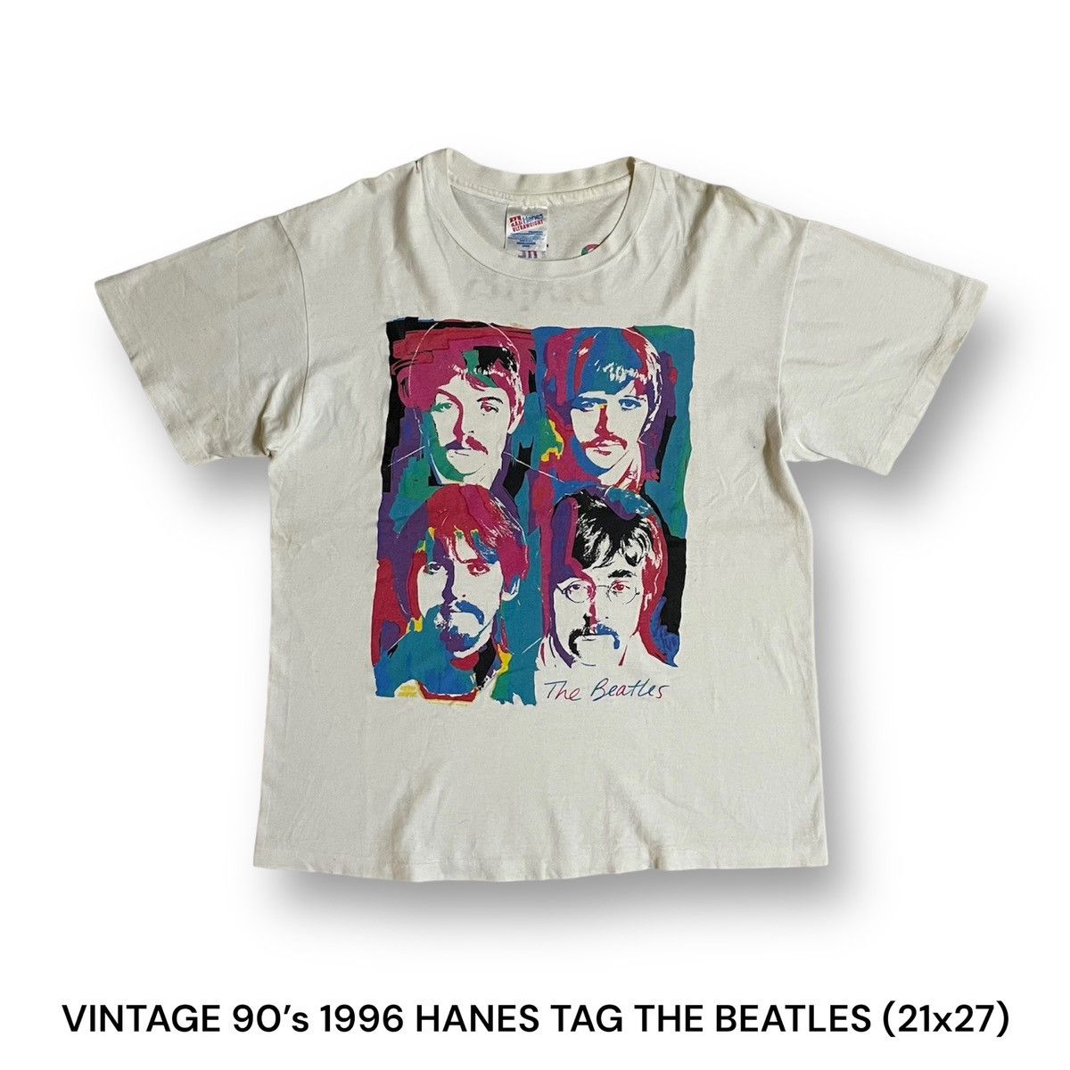 image of Made In USA x Rock Tees VTG 90’S 1996 Hanes The Beatles Photo Tee in White (Size Large)