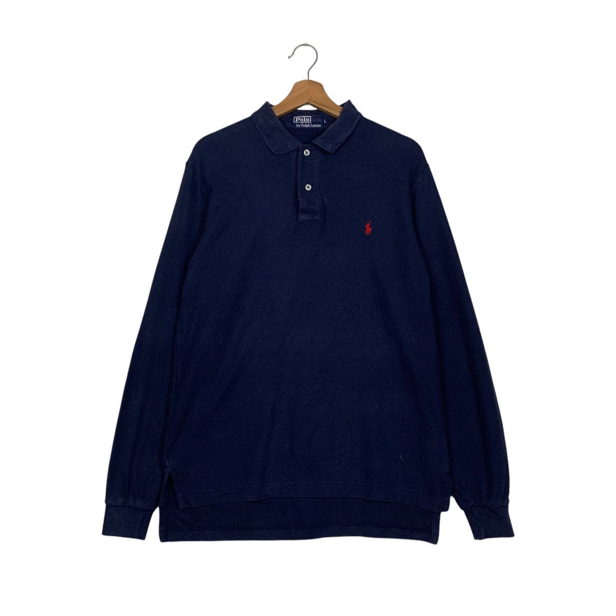 90s POLO RALPH LAUREN Navy Long Sleeve Polo Shirt #2851-C128