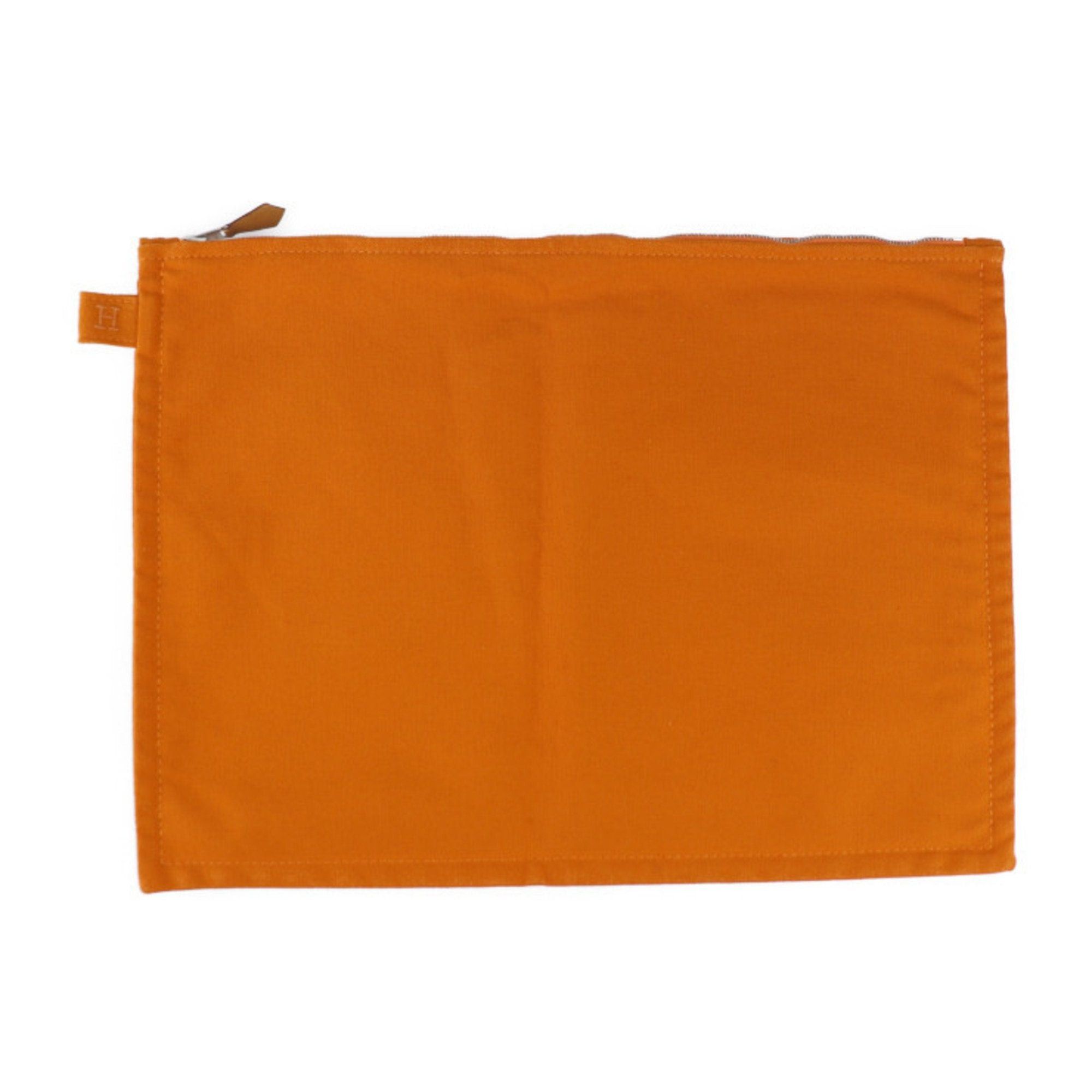 image of Hermes Bora Pouch Gm Second Bag Cotton Canvas Orange Clutch, Women's