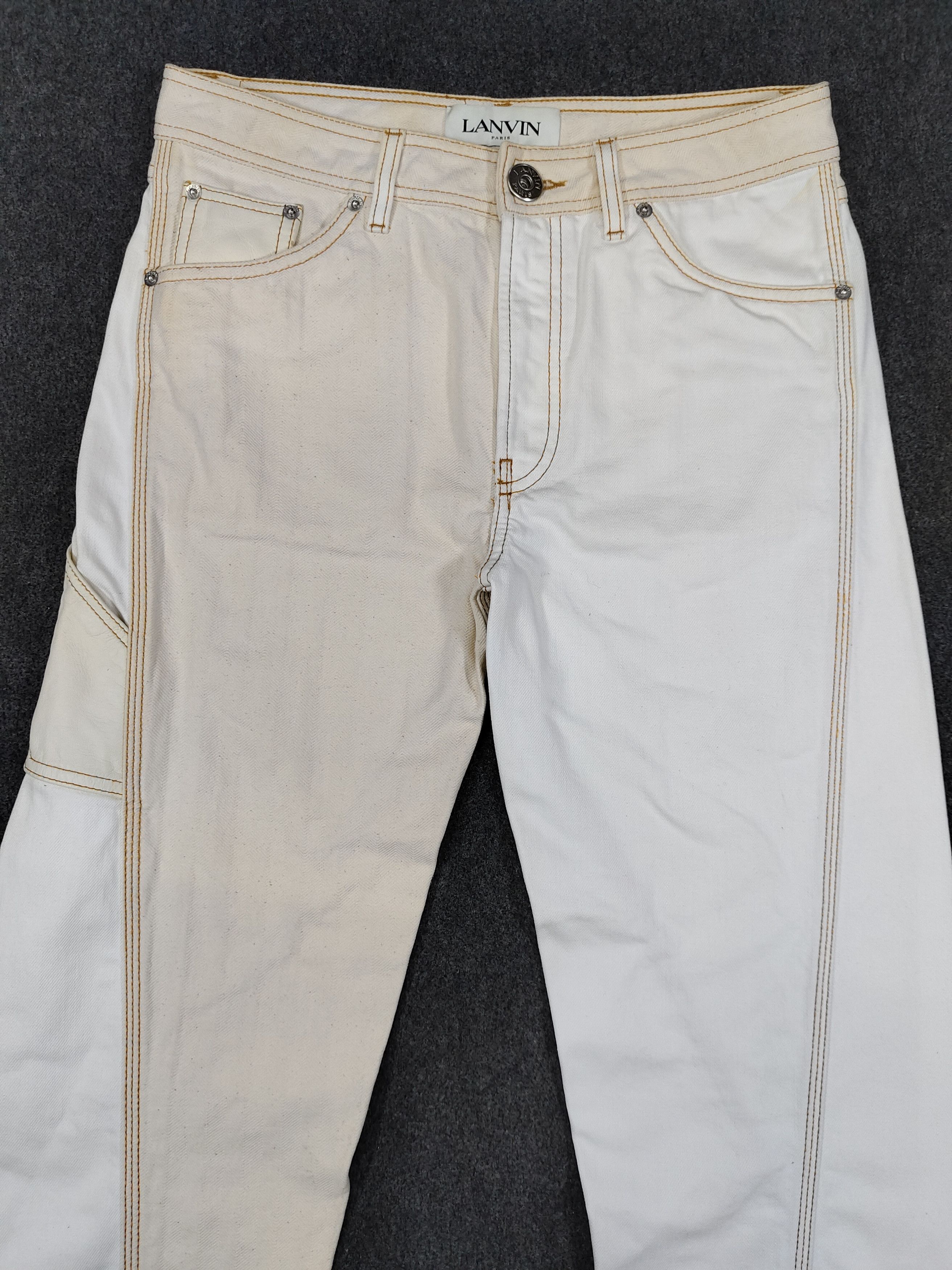 Lanvin LANVIN- Panel Cropped Carpenter Utility Leather Pocket Jeans Size 31" - 5 Thumbnail