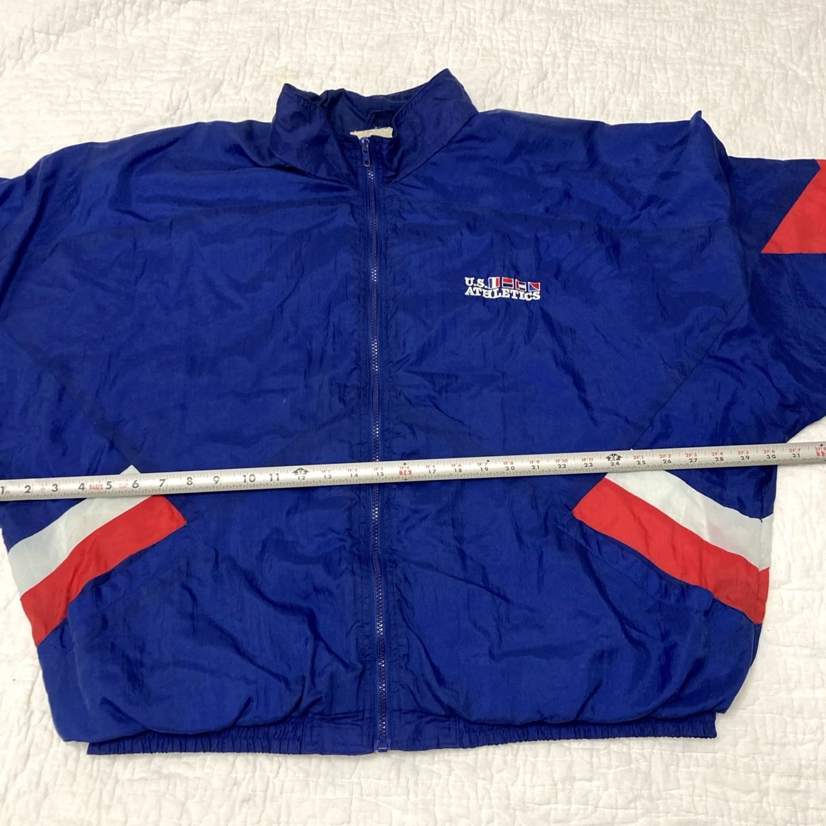 X-LARGE VINTAGE US Athletics Windbreaker Track Jacket - Tracksuit - Blue Red - XL Mens X-Large Size 46R - 3 Thumbnail