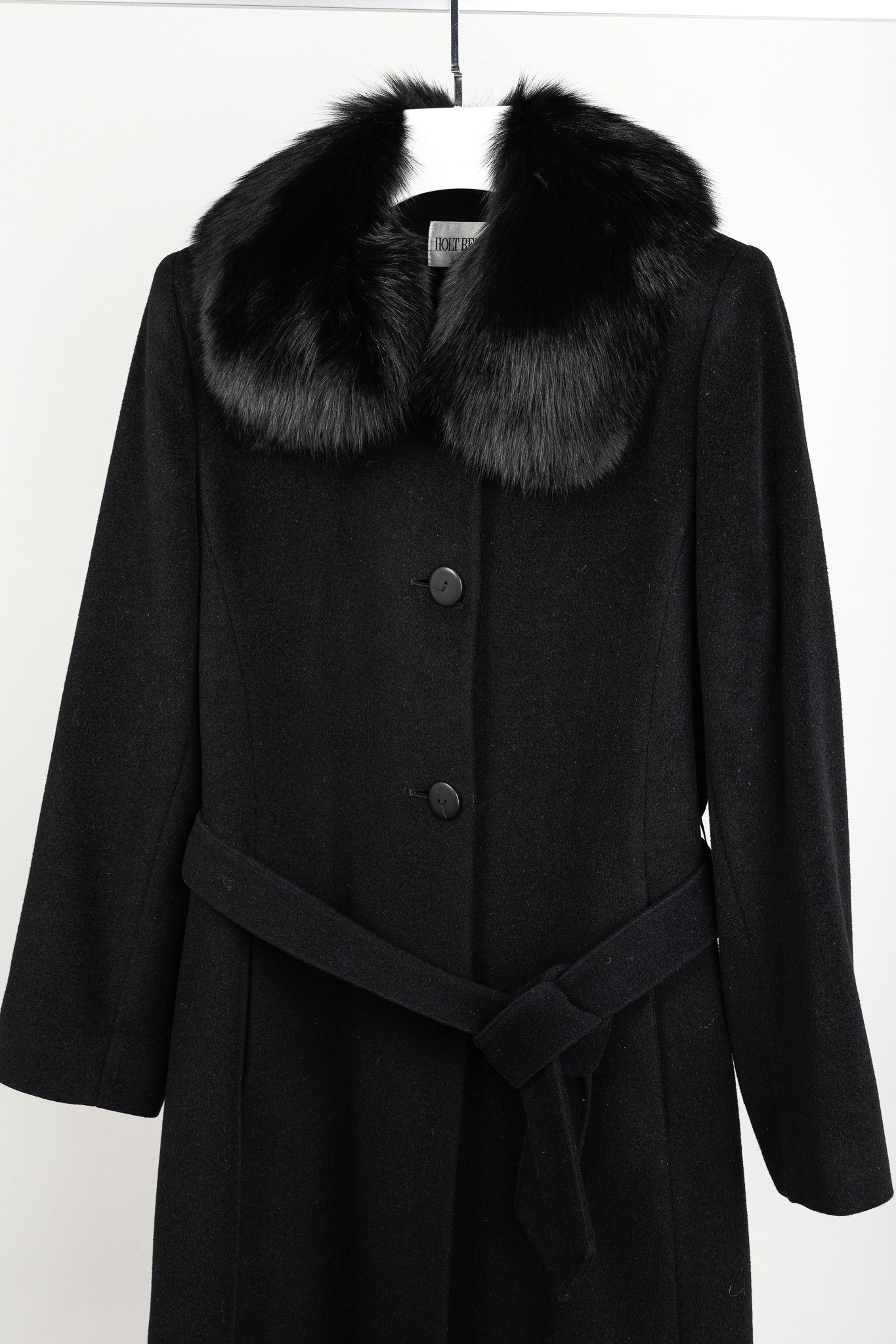 Holt Renfrew Holt Renfrew Black Wool Fur-Collar Belted Maxi Coat Size M / US 6-8 / IT 42-44 - 2 Thumbnail