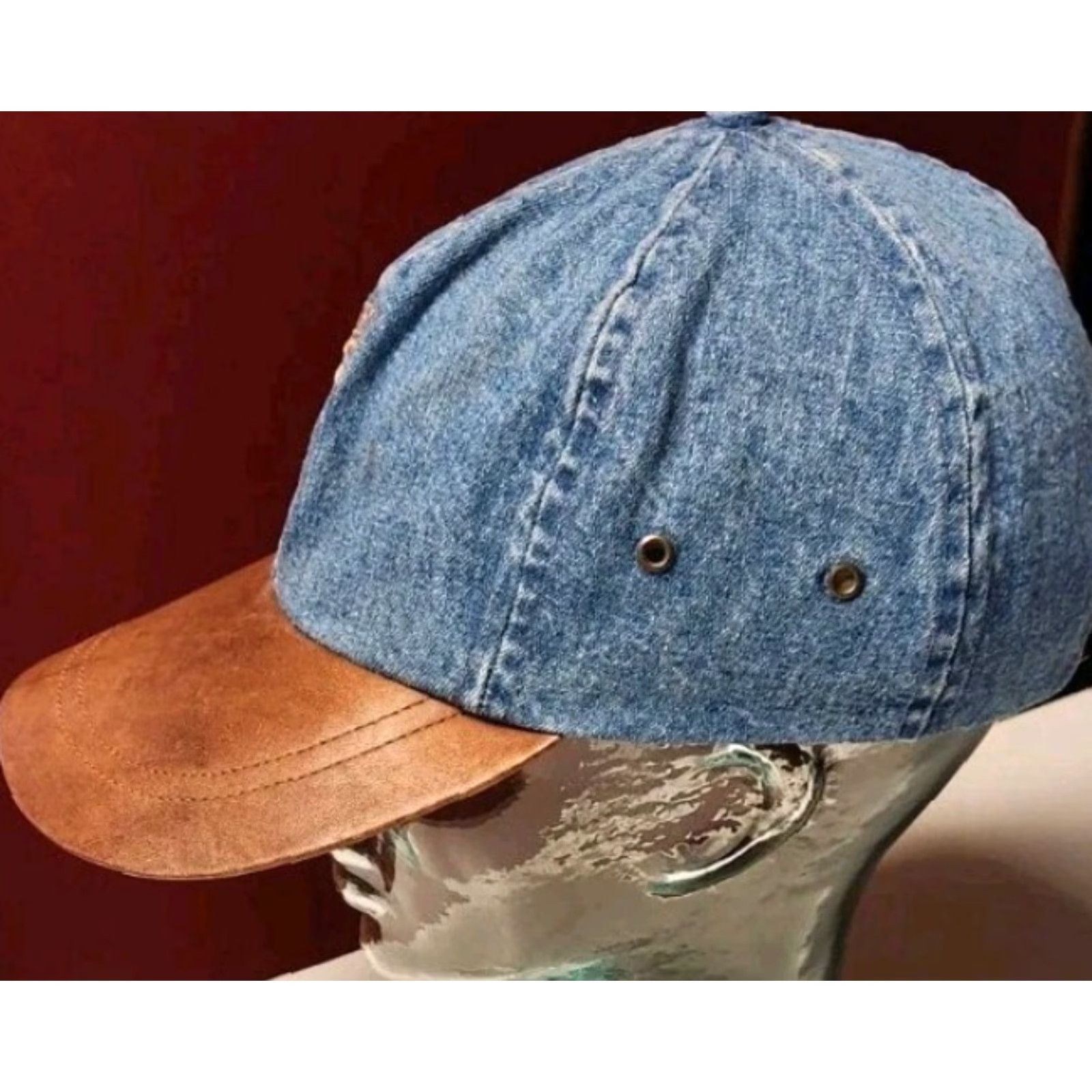 Stetson VINTAGE Stetson USA MADE Blue Jean Denim Cap Hat Leather Brim Strapback Baseball Cap Men Adjustable Size XS? No size given. Size US 35 - 4 Thumbnail