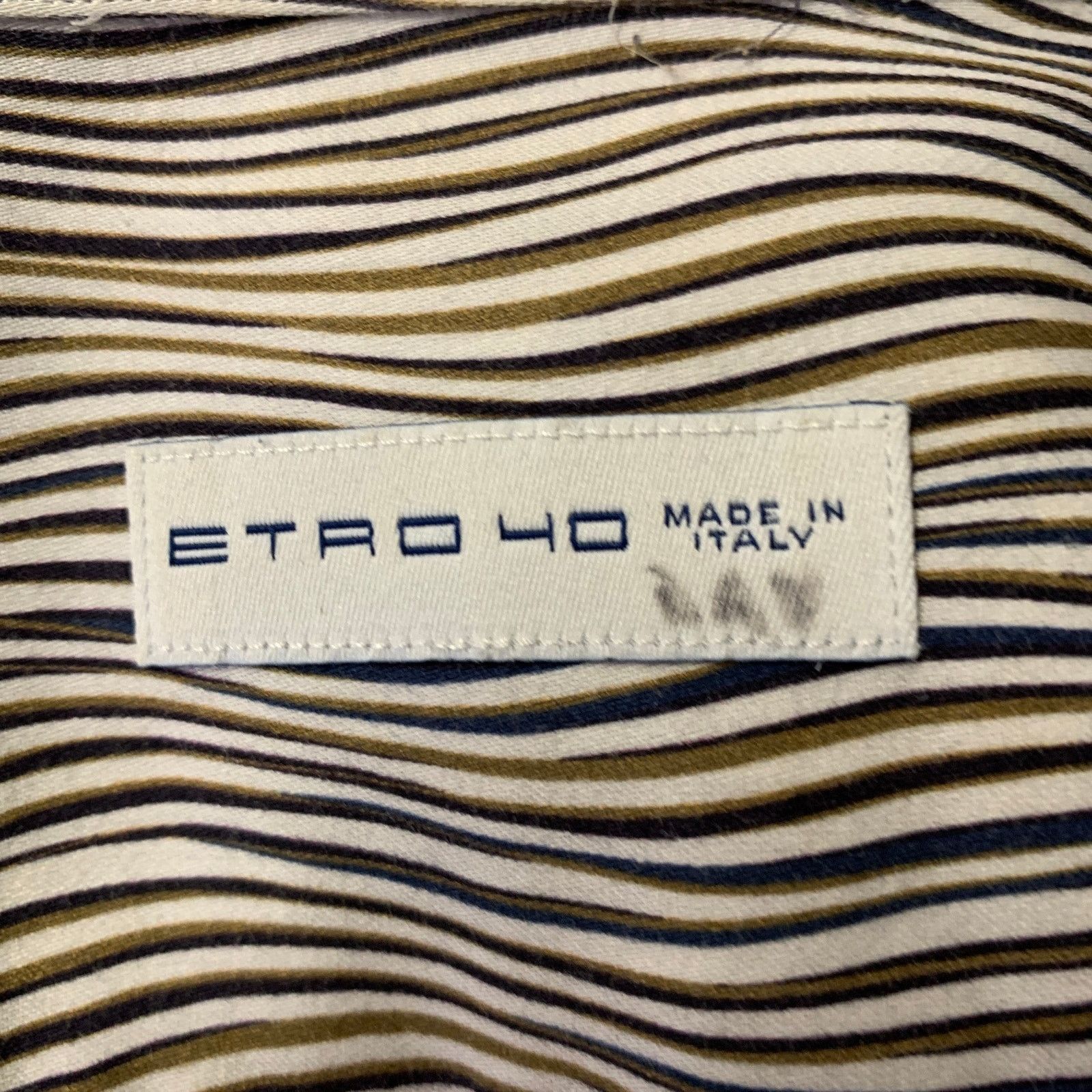 Etro ETRO Size M White Blue Olive Stripe Cotton Long Sleeve Shirt Size US M / EU 48-50 / 2 - 5 Thumbnail