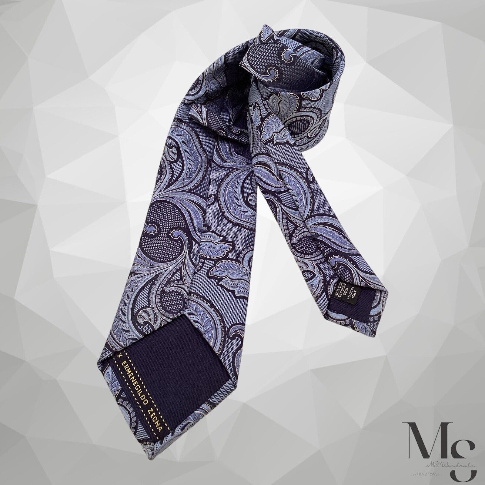 Ermenegildo Zegna ERMENEGILDO ZEGNA Blue Gray Paisley Silk Tie In Made Italy W Size ONE SIZE - 1 Thumbnail