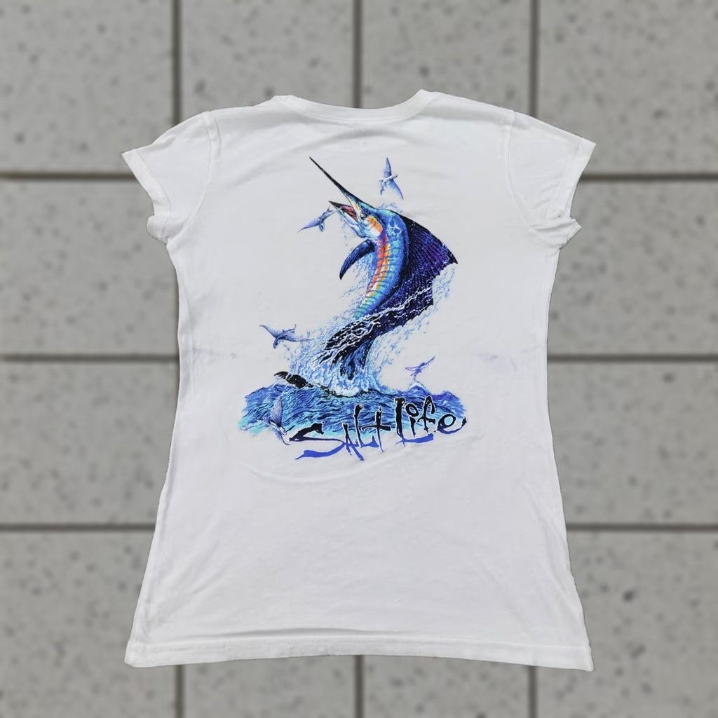 Vintage Salt Life Shirt Women Small White Flying Fish Sailfish Marlin Swordfish Outdoor Marine Animals T-Shirt Womens Size S / US 4 / IT 40 - 1 Thumbnail