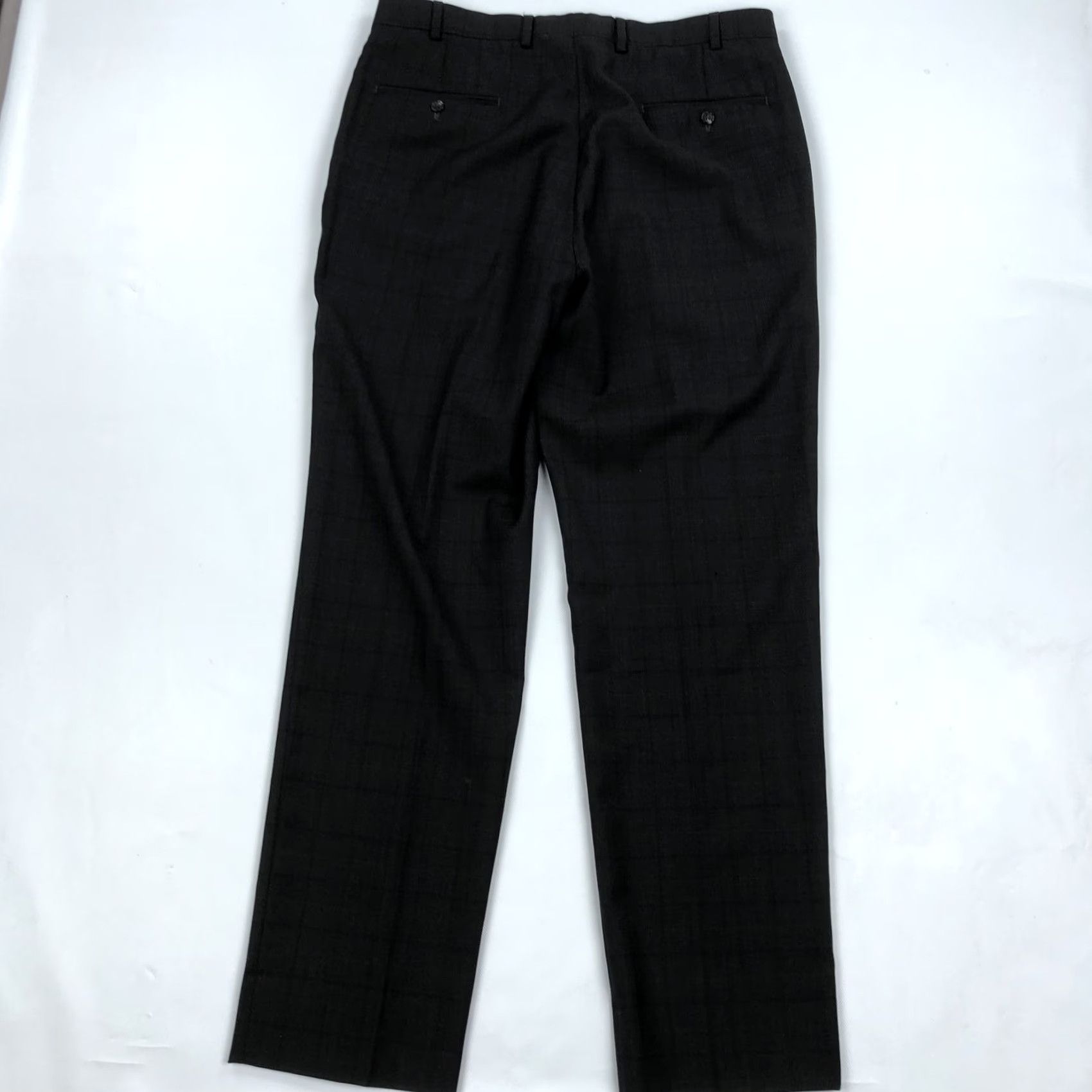 Hart Schaffner Marx Hart Schaffner Marx Men's Dress Pants 100 Wool Flat Front Taupe Plaid 35R Regular Size US 35 - 2 Thumbnail