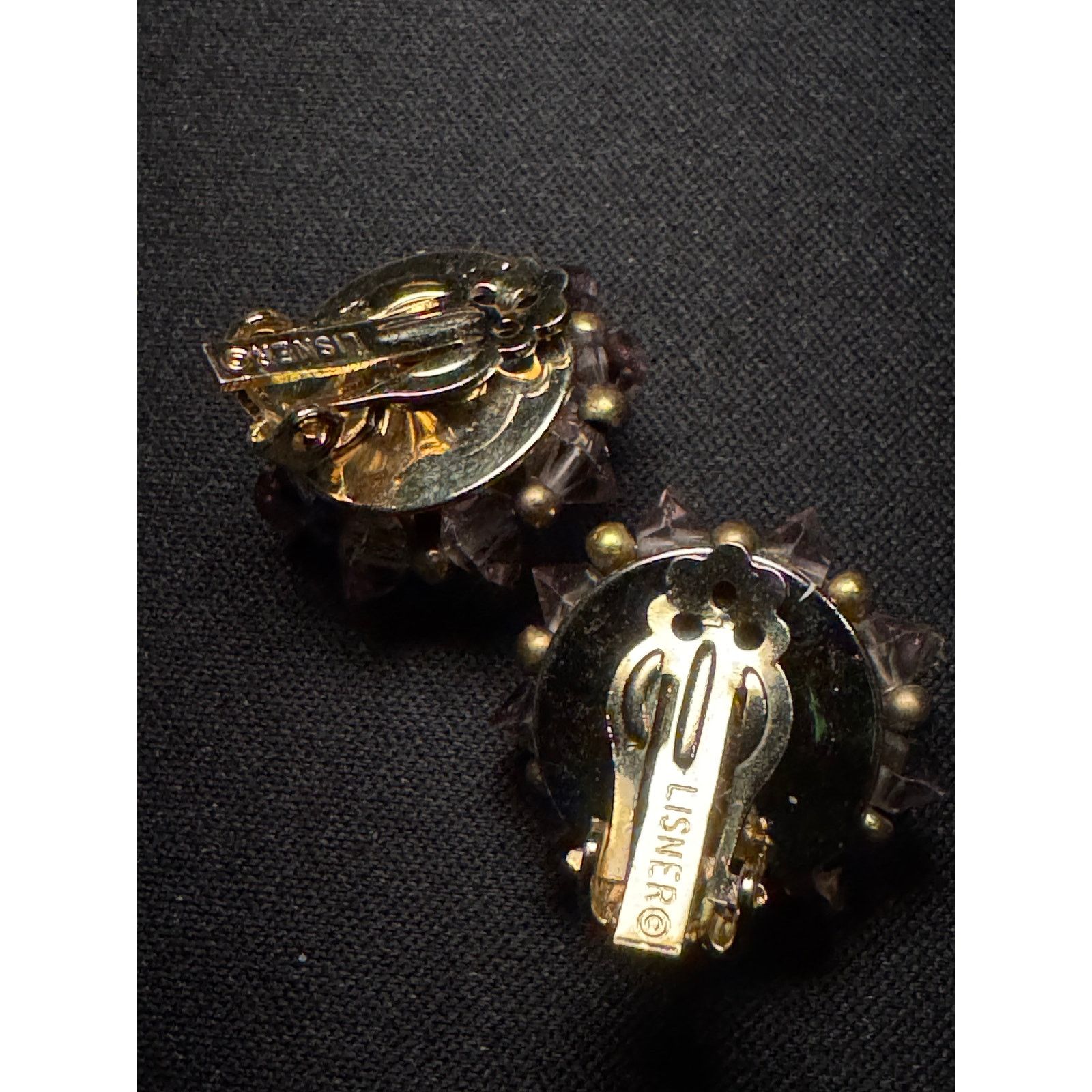 Other Vintage Lisner Gold Tone Purple Rhinestone Clip On Earrings Size ONE SIZE - 5 Thumbnail