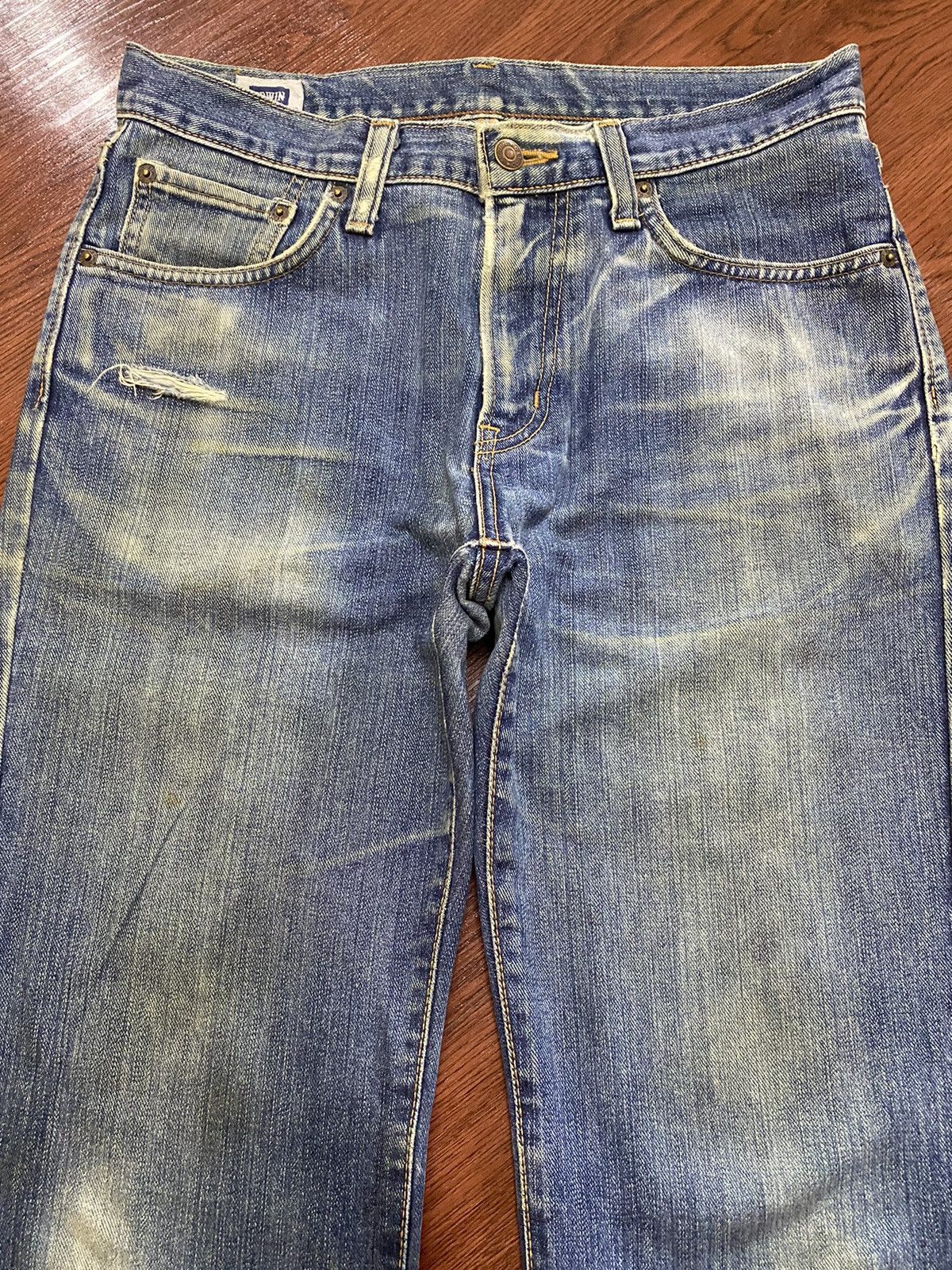 Japanese Brand Vintage Edwin503 Blue Wash Distressed Loose Jeans Size US 31 - 3 Thumbnail