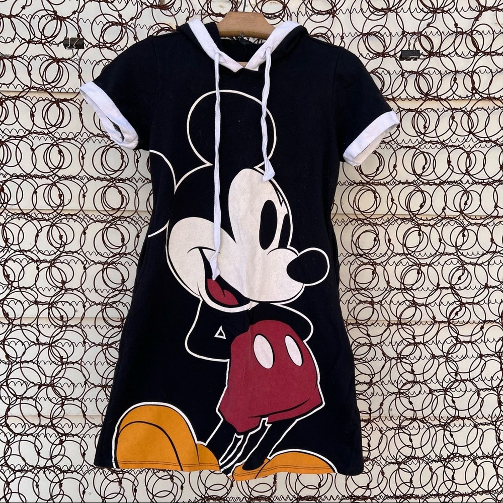 Image of Vintage Disney Mickey Mouse Hoodie Sweatshirt Dress in Black, Women's (Size XS)