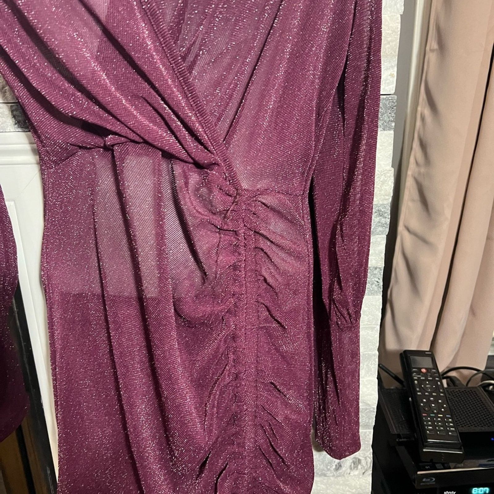 & Other Stories Women’s Purple Sparkly Sequin Ruched Bodycon Dress – Size L Size L / US 10 / IT 46 - 3 Thumbnail