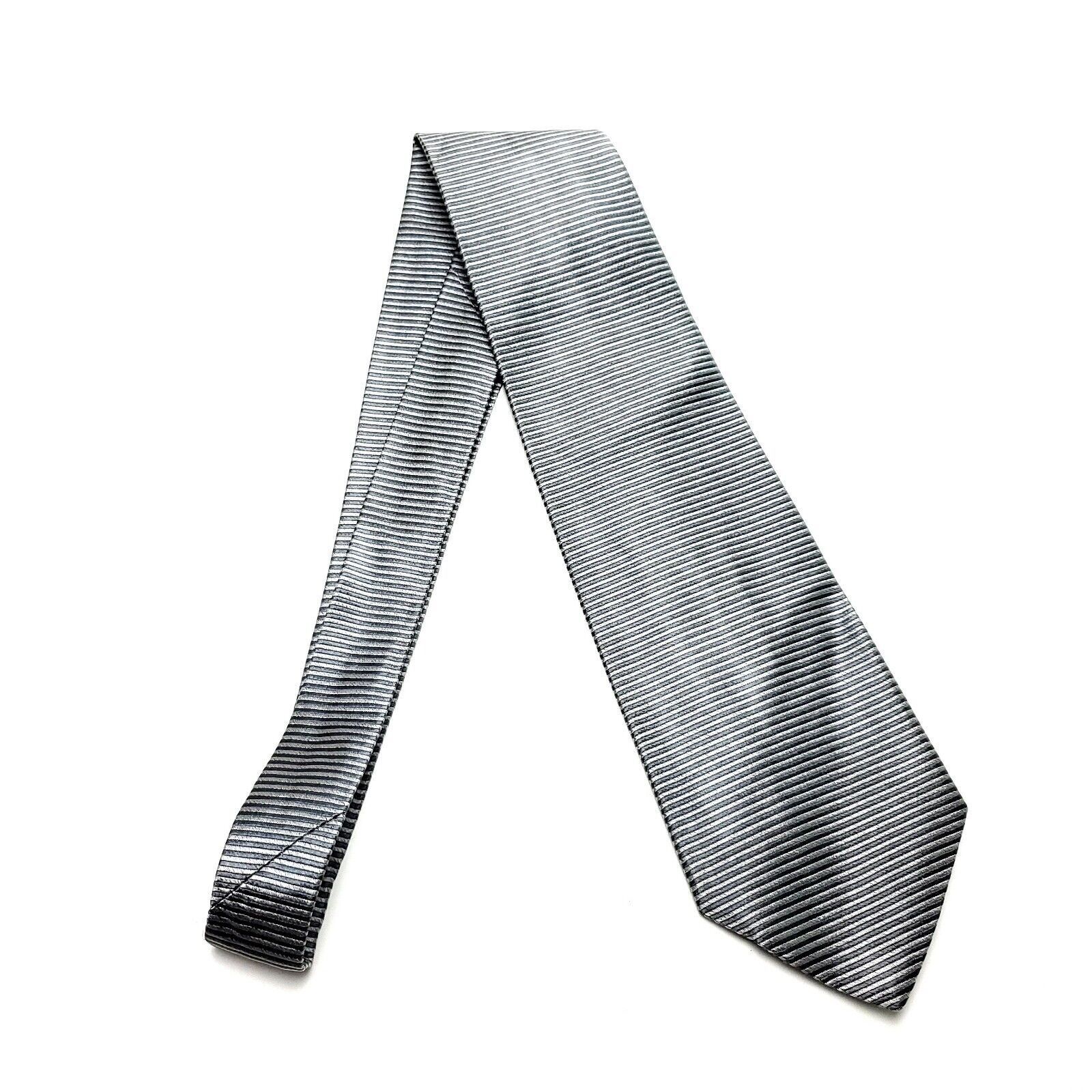 Vintage Geoffrey Beene Silk Tie Silver Woven Wide Size ONE SIZE - 6 Thumbnail