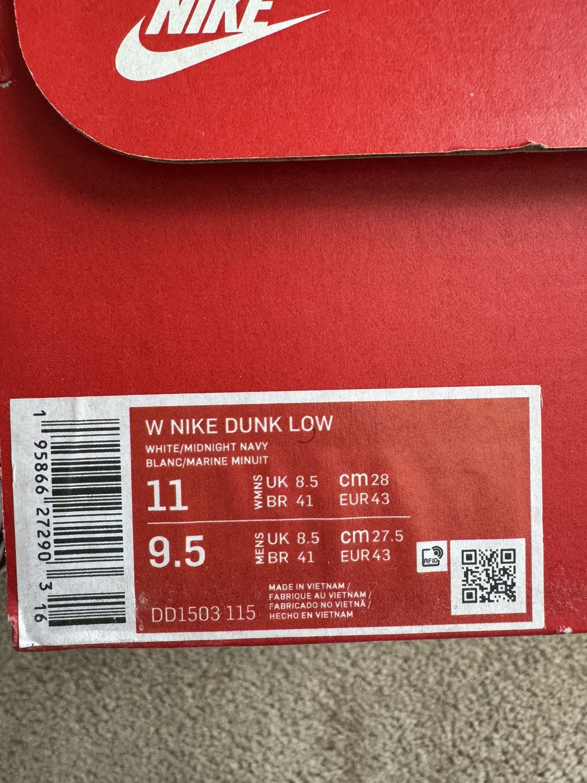Nike Nike Dunk White/Navy - Sz.10 - 9/10 Condition Size US 10 / EU 43 - 5 Thumbnail