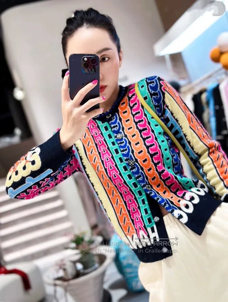 Chanel Chanel 21K colourful letter striped knitted sweater Size XXS / US 00 / IT 34 - 1 Thumbnail