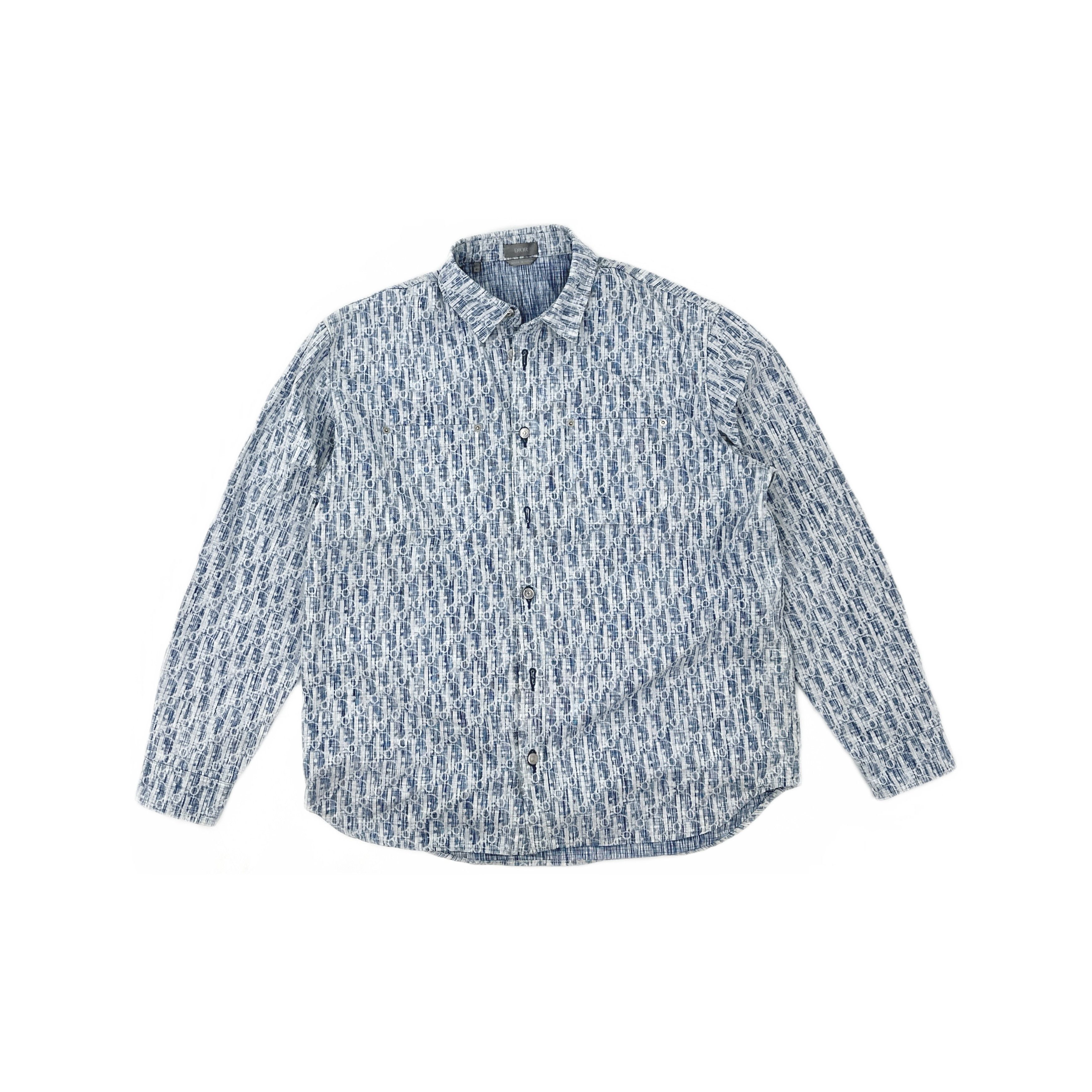 Dior Dior Oblique Kasuri Cotton Long Sleeve Shirt Size L Size US L / EU 52-54 / 3 - 1 Thumbnail