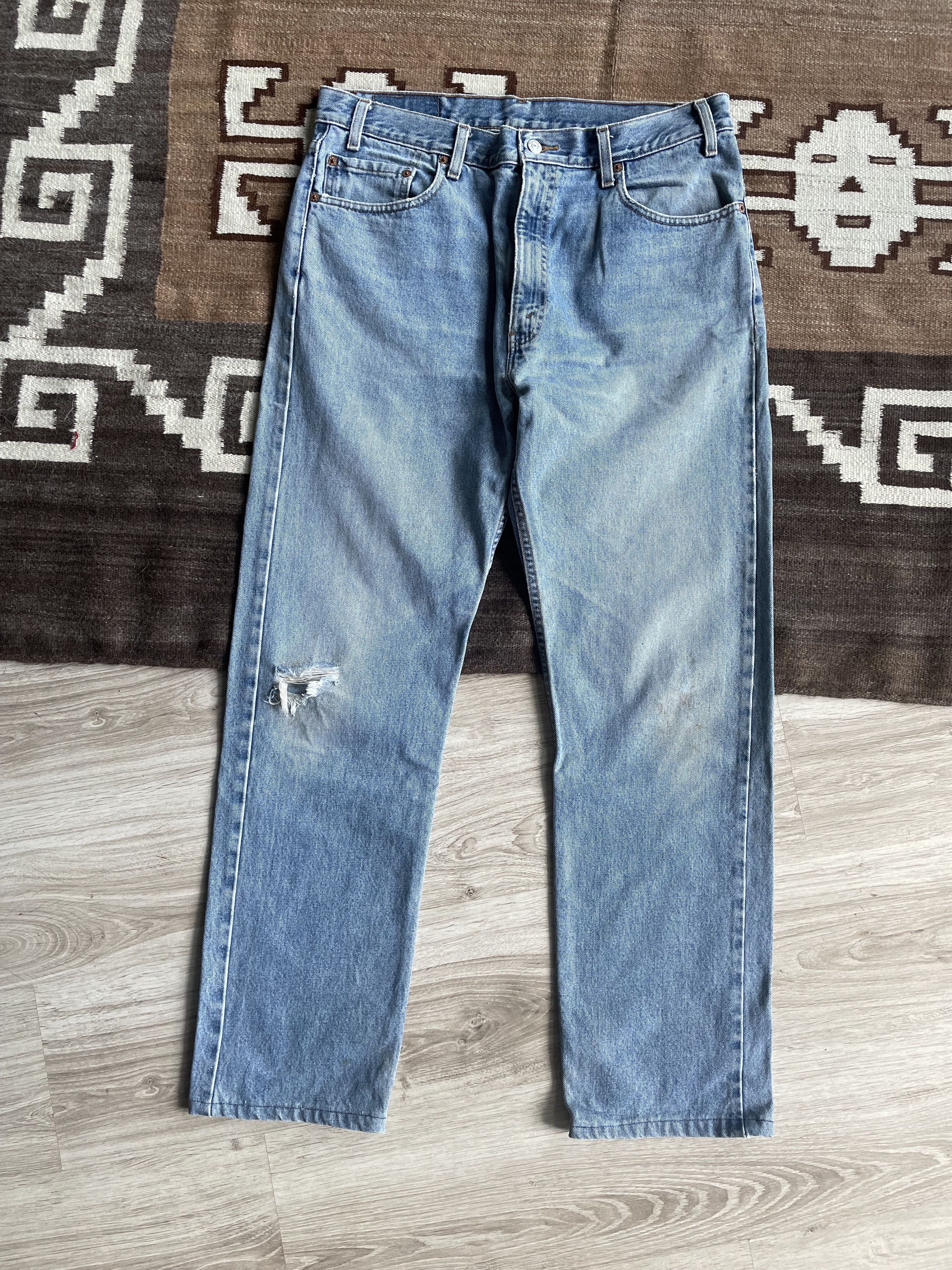 Jean Levis 505 Vintage 90s Light Blue Denim Jeans 6864AC Size US 36 / EU 52 - 4 Thumbnail