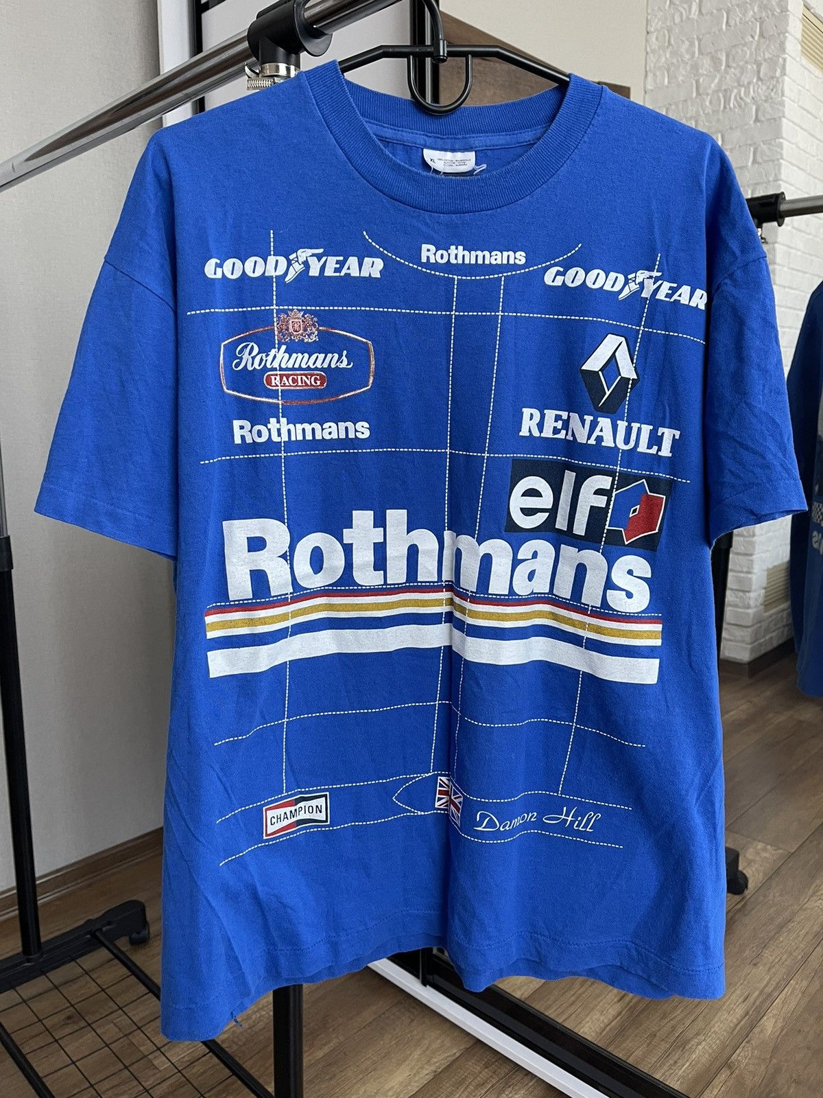 image of Nascar x Racing Rothmans Renault Vintage Damon Hill T-Shirt Tee 90's in Blue, Men's (Size XL)